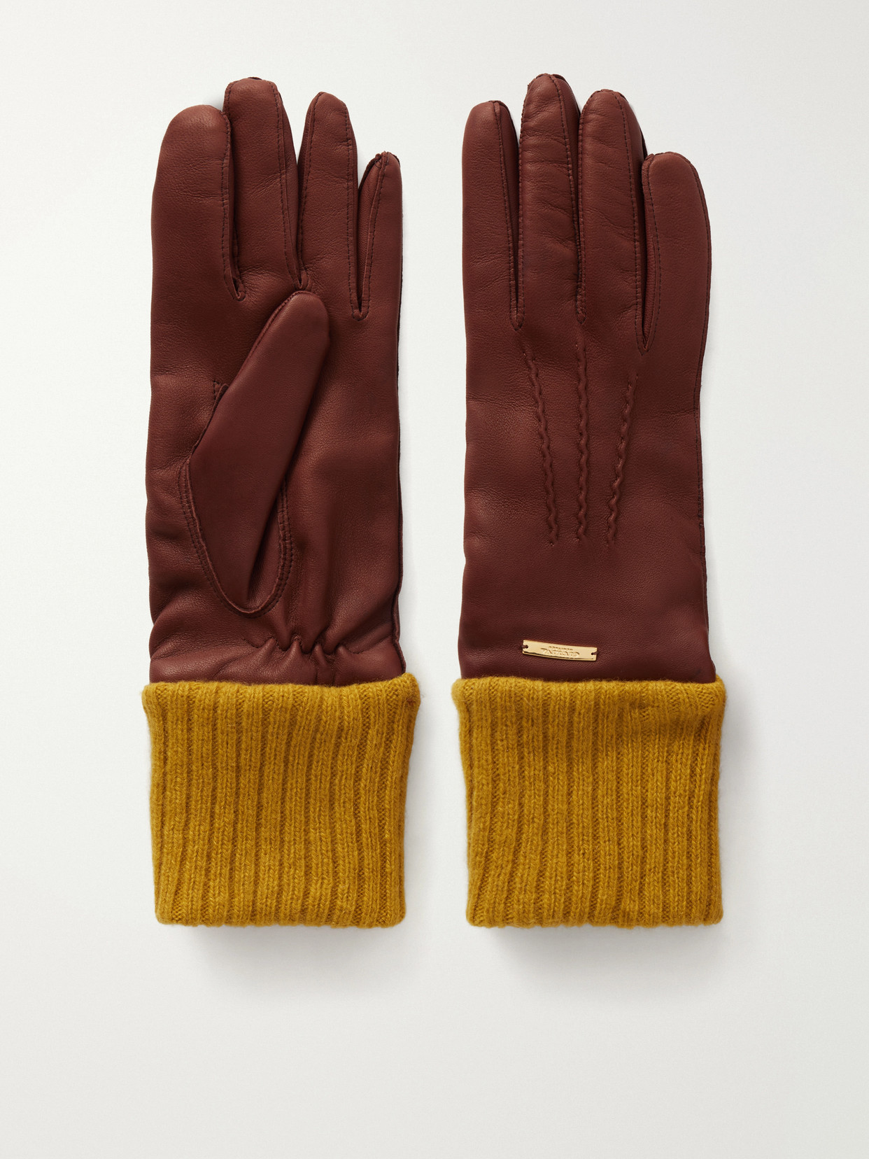 Giuliva Heritage Cashmere-trimmed Leather Gloves In Brown