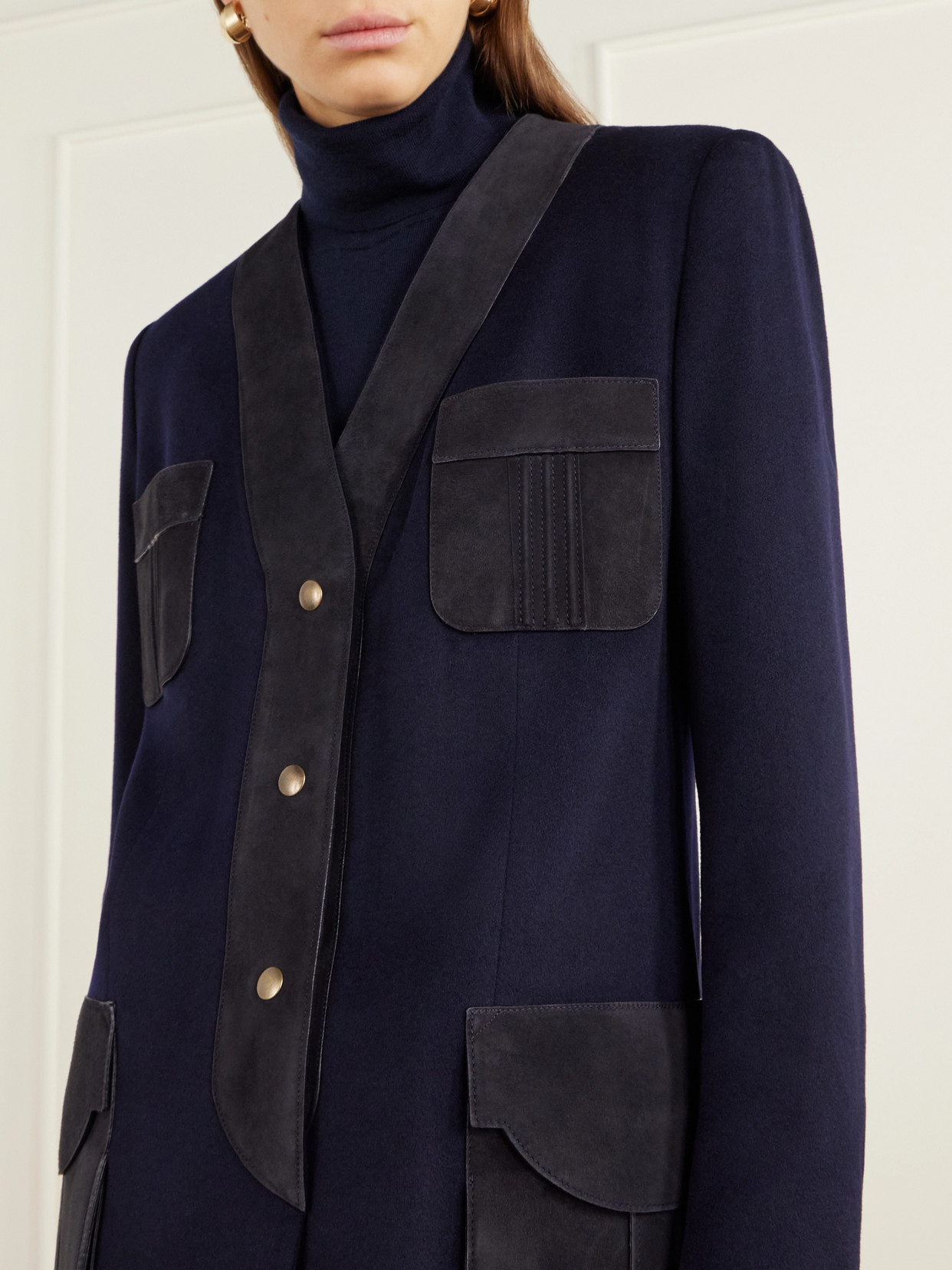 The Liesel Suede-Trimmed Cashmere-Flannel Jacket