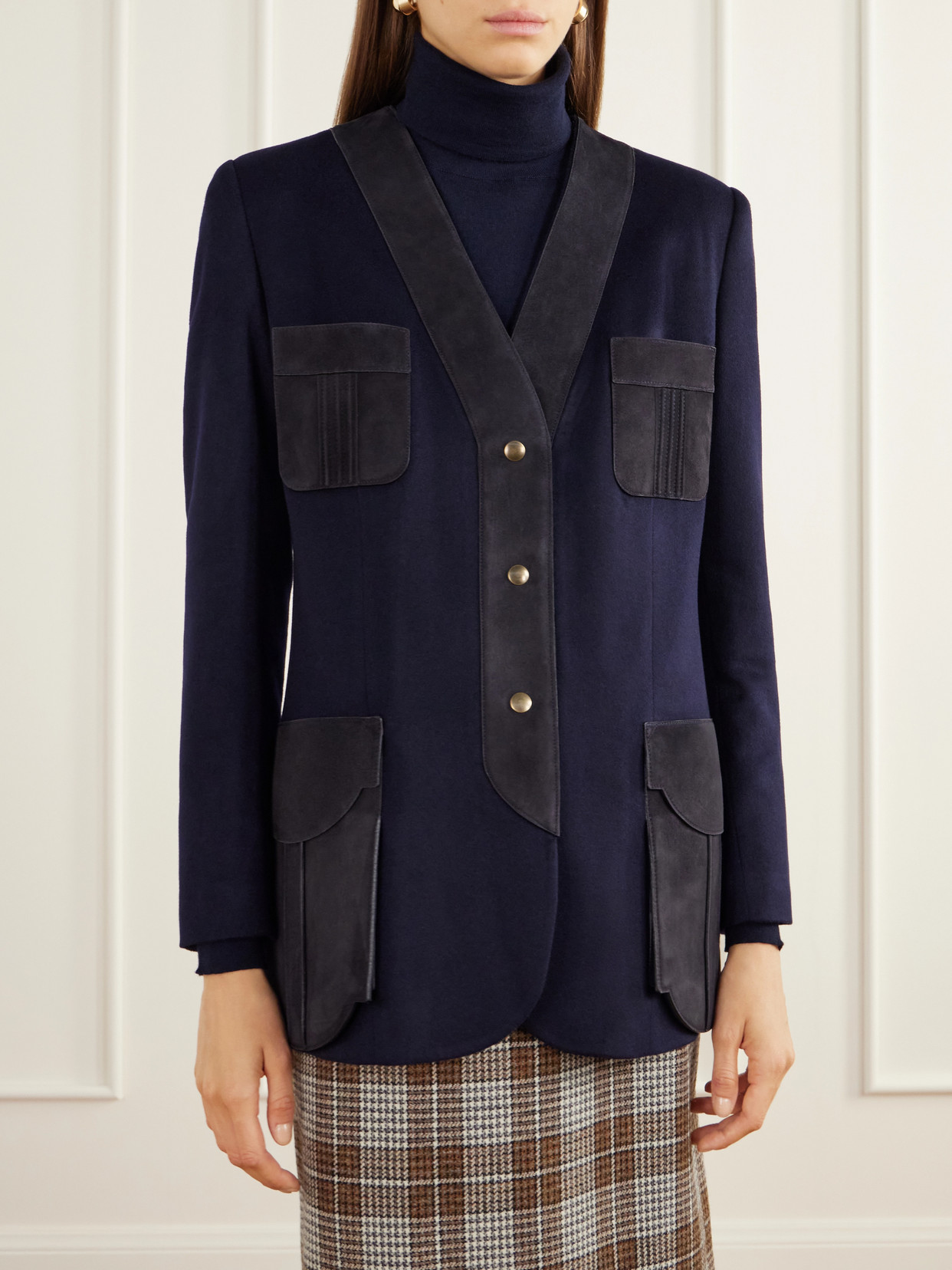 The Liesel Suede-Trimmed Cashmere-Flannel Jacket