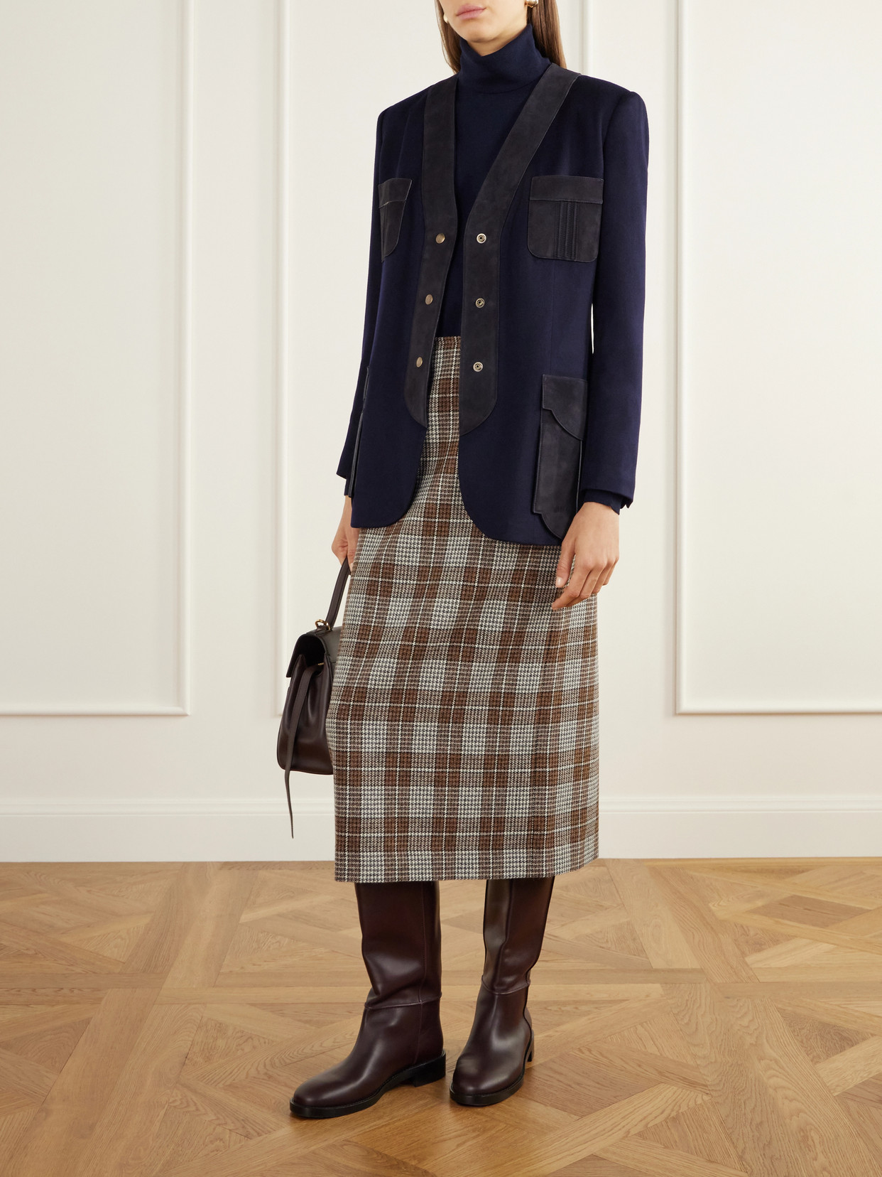The Liesel Suede-Trimmed Cashmere-Flannel Jacket