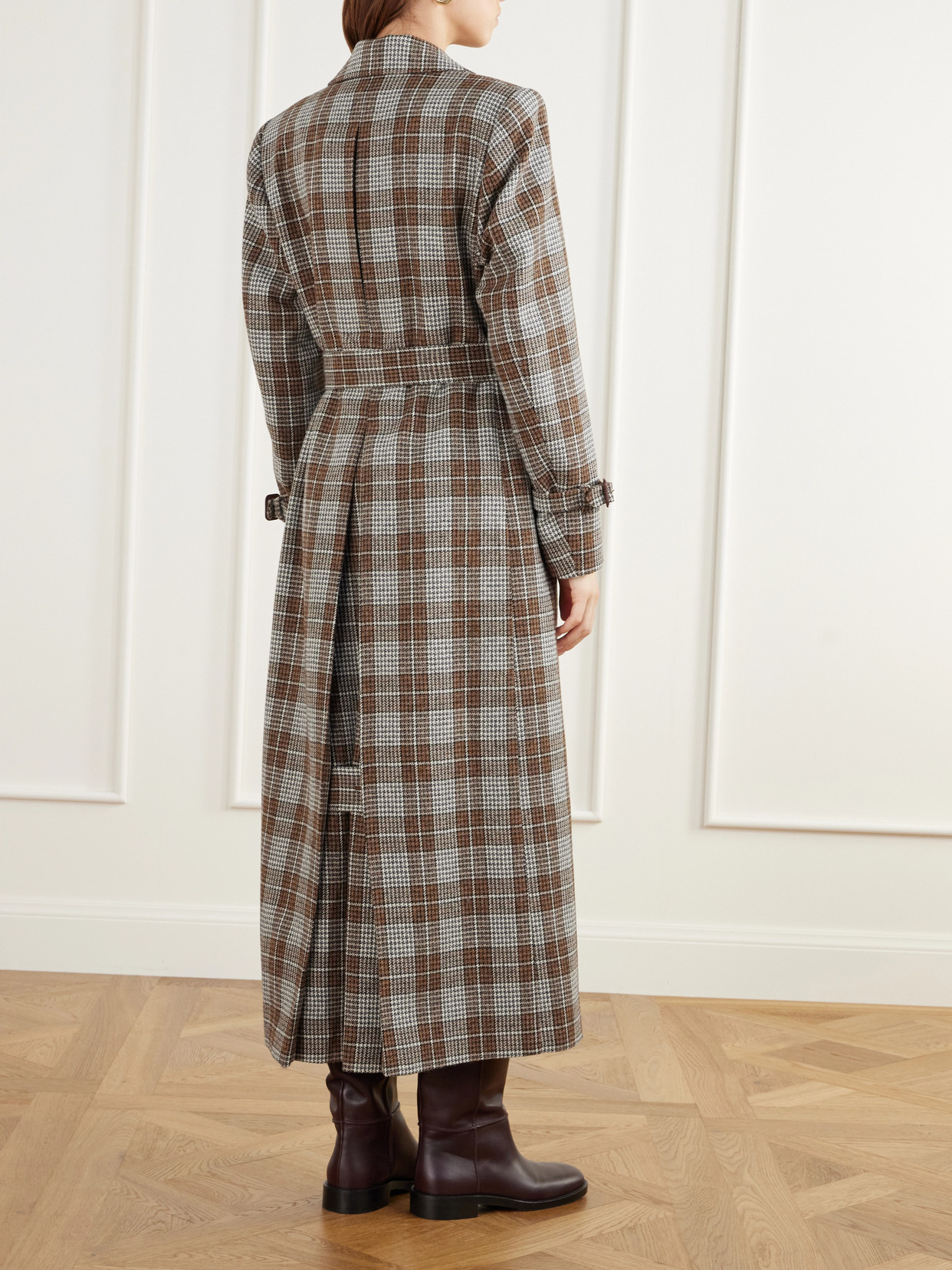 The Camilla Double-Breasted Belted Checked Wool-Houndstooth Trench Coat