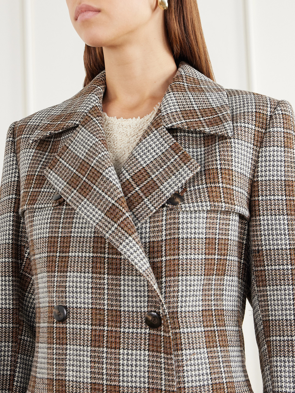 The Camilla Double-Breasted Belted Checked Wool-Houndstooth Trench Coat