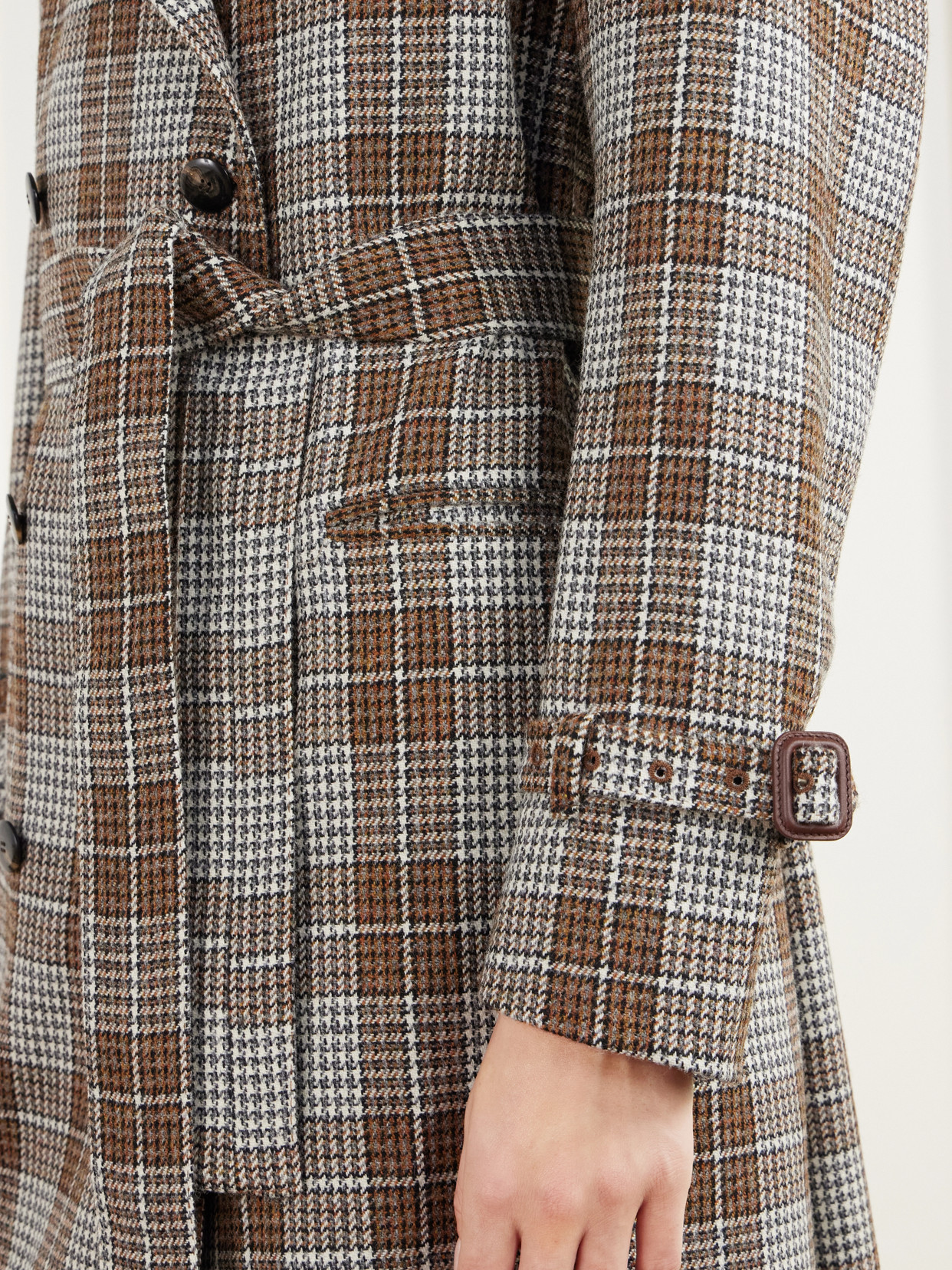 The Camilla Double-Breasted Belted Checked Wool-Houndstooth Trench Coat