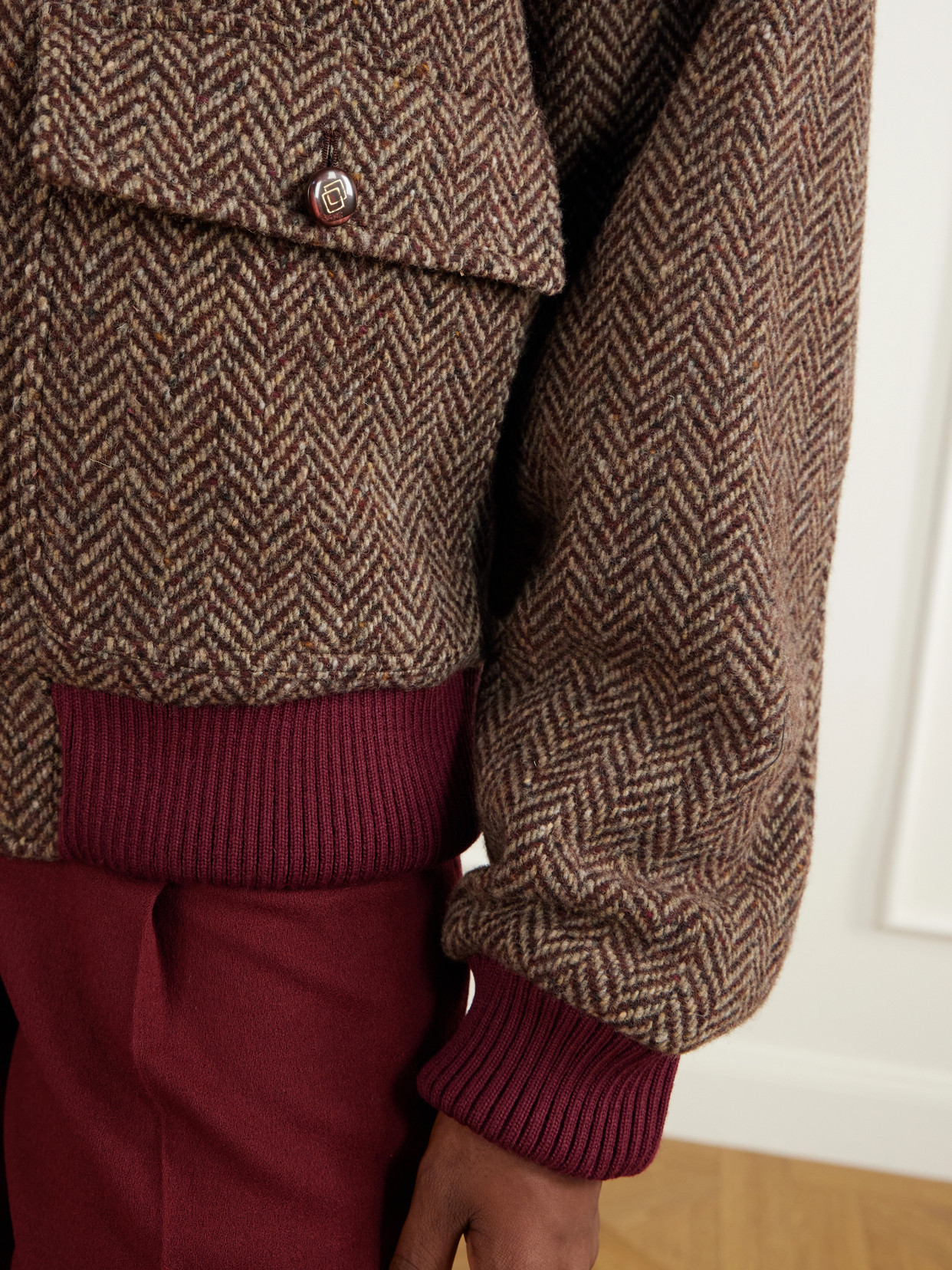 The Aurelia Rib-Trimmed Padded Herringbone Virgin Jacket