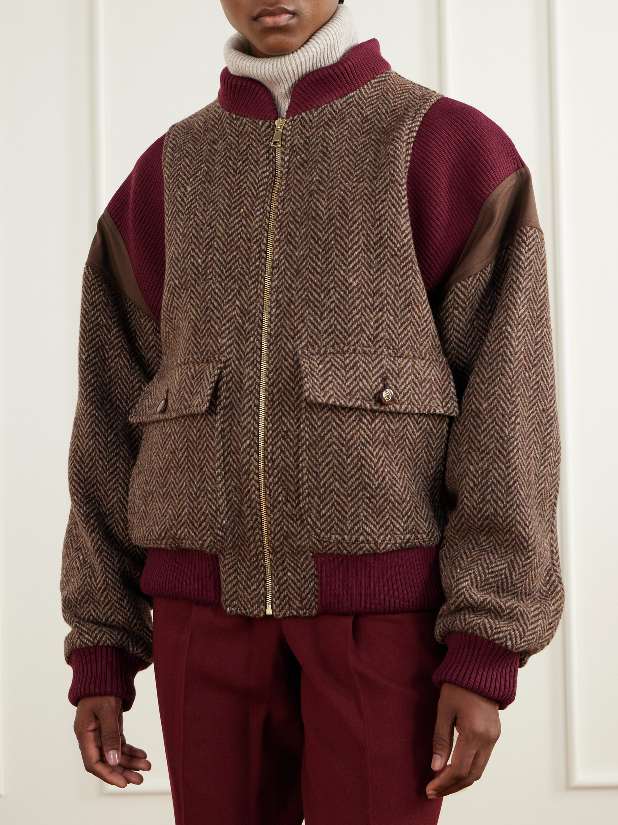 The Aurelia Rib-Trimmed Padded Herringbone Virgin Jacket
