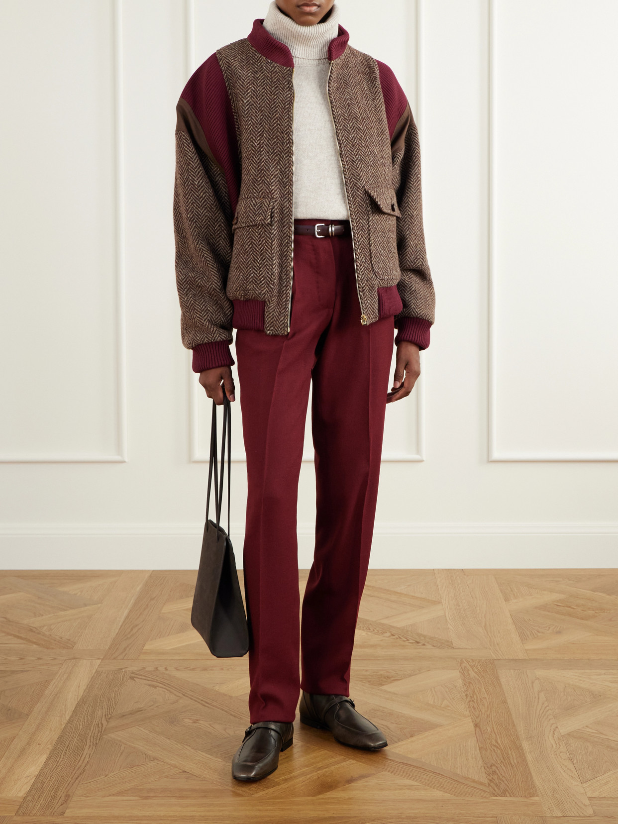 The Aurelia Rib-Trimmed Padded Herringbone Virgin Jacket