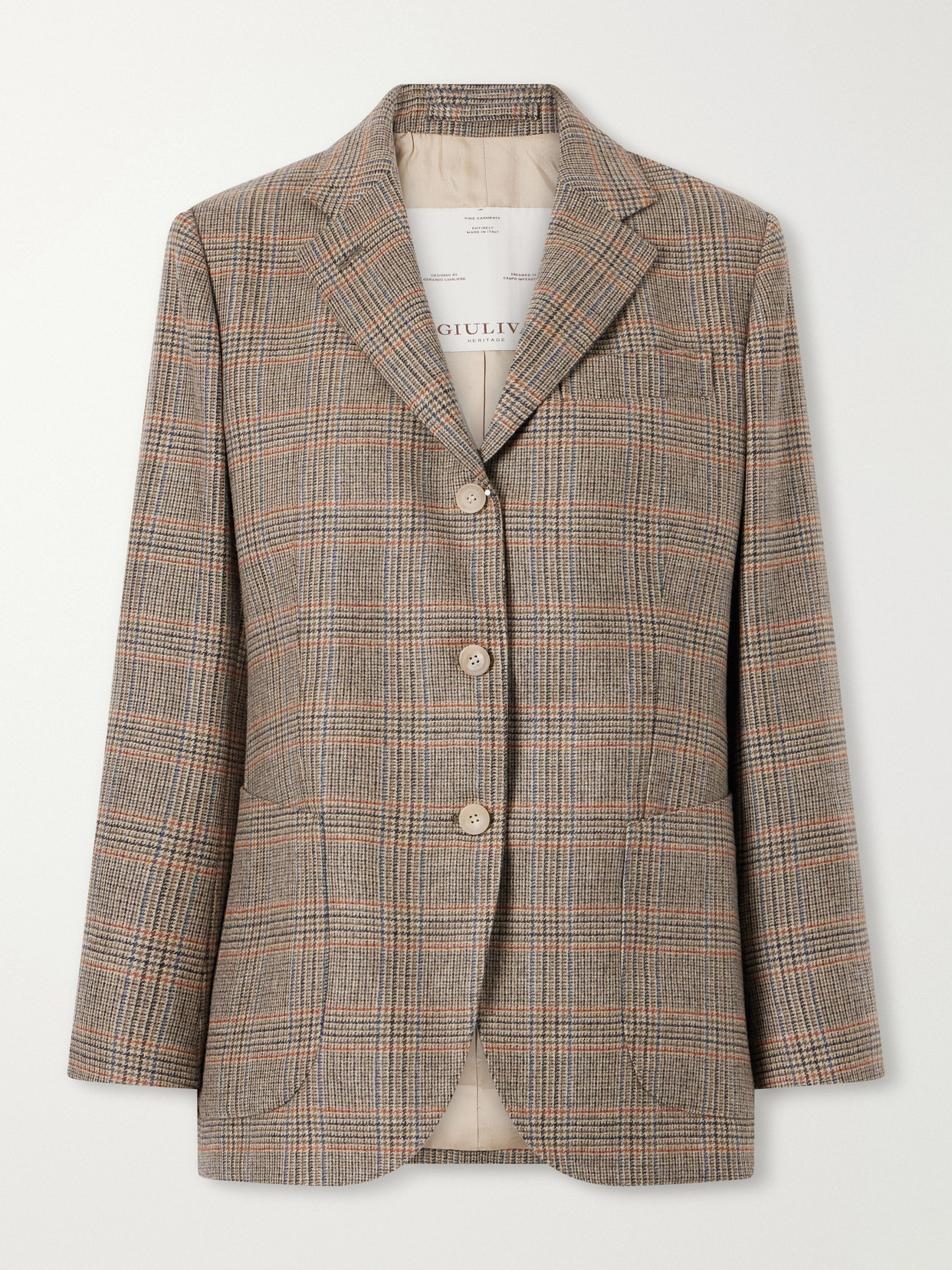 Giuliva Heritage The Andrea Prince Of Wales Wool And Cashmere-blend Blazer In Brown