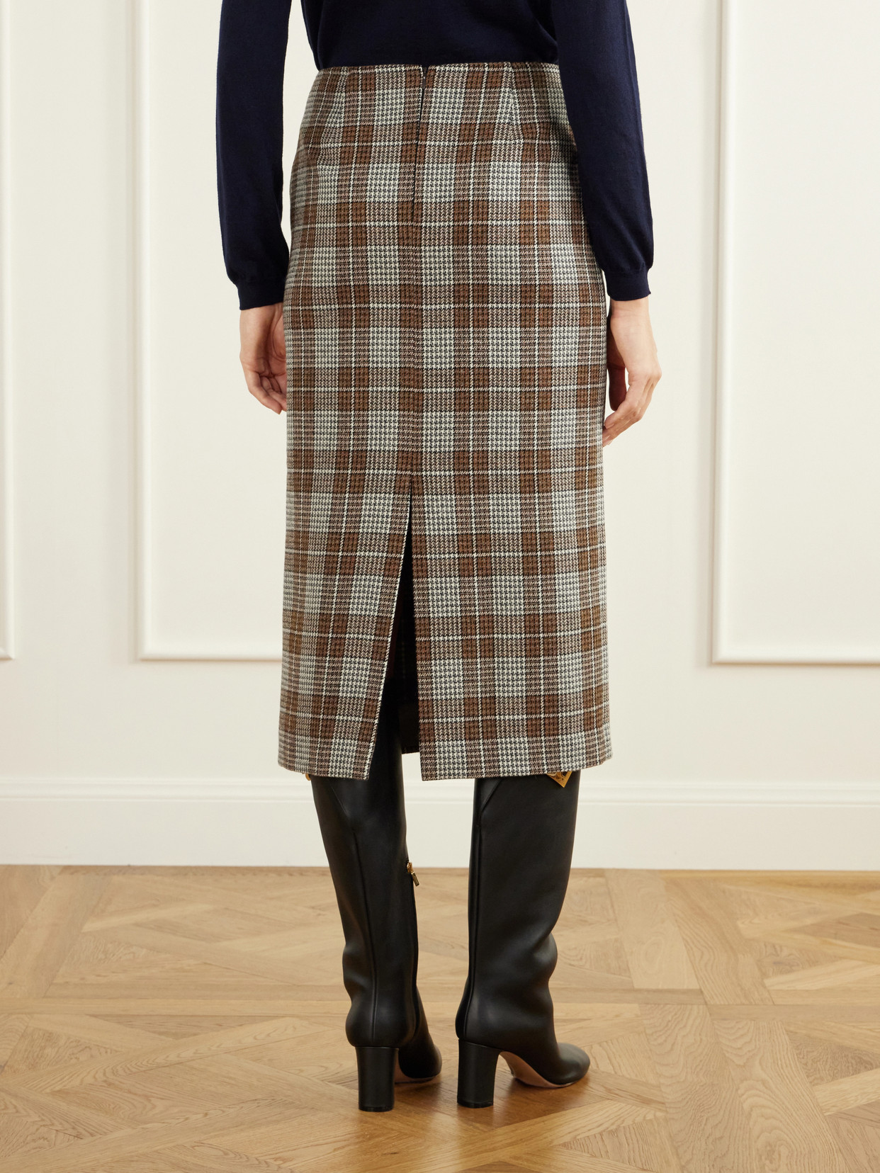The Virginia Checked Houndstooth Wool Knee-Length Skirt