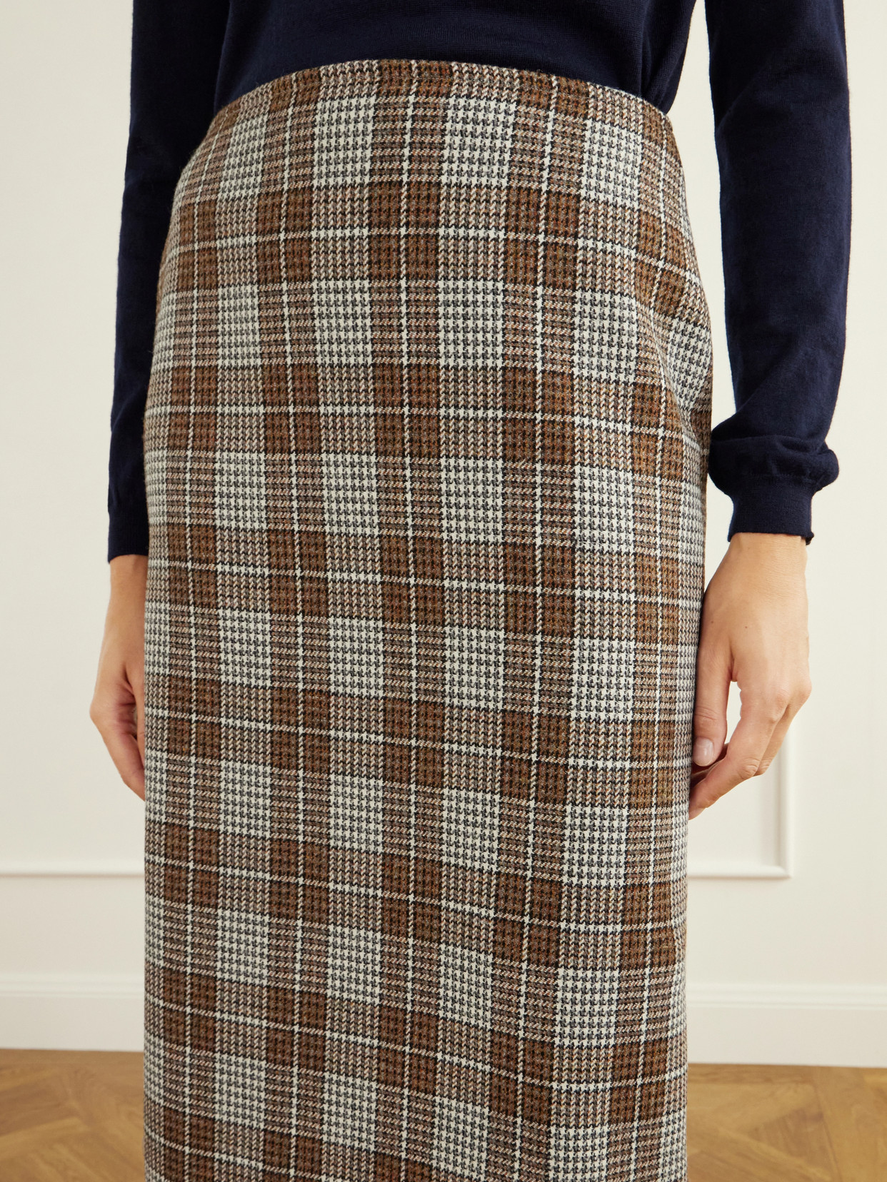 The Virginia Checked Houndstooth Wool Knee-Length Skirt