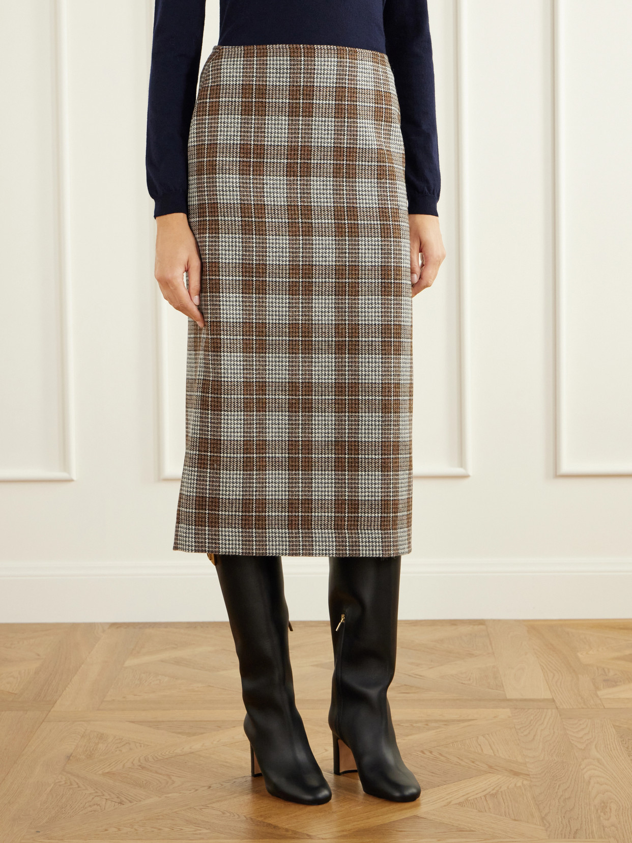 The Virginia Checked Houndstooth Wool Knee-Length Skirt
