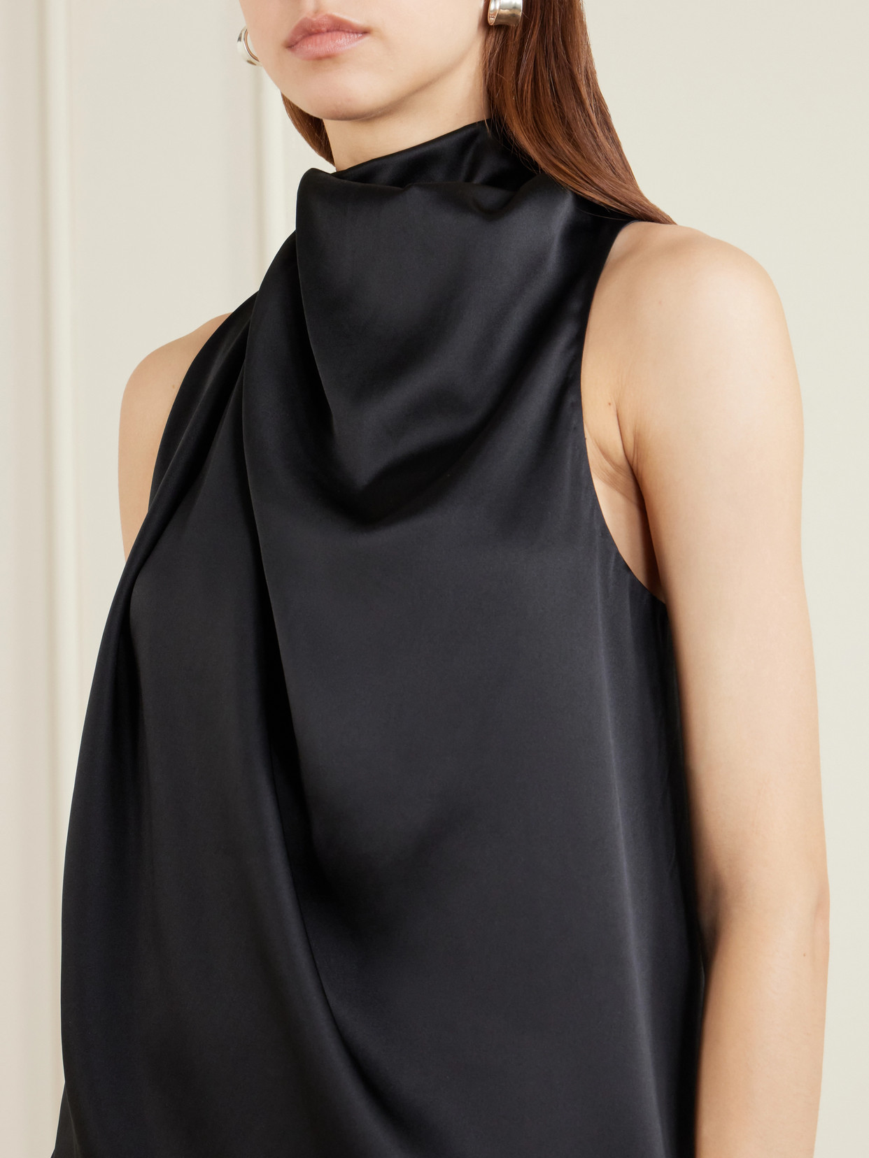 Heirlome Kate Draped Silk-satin Top In Black