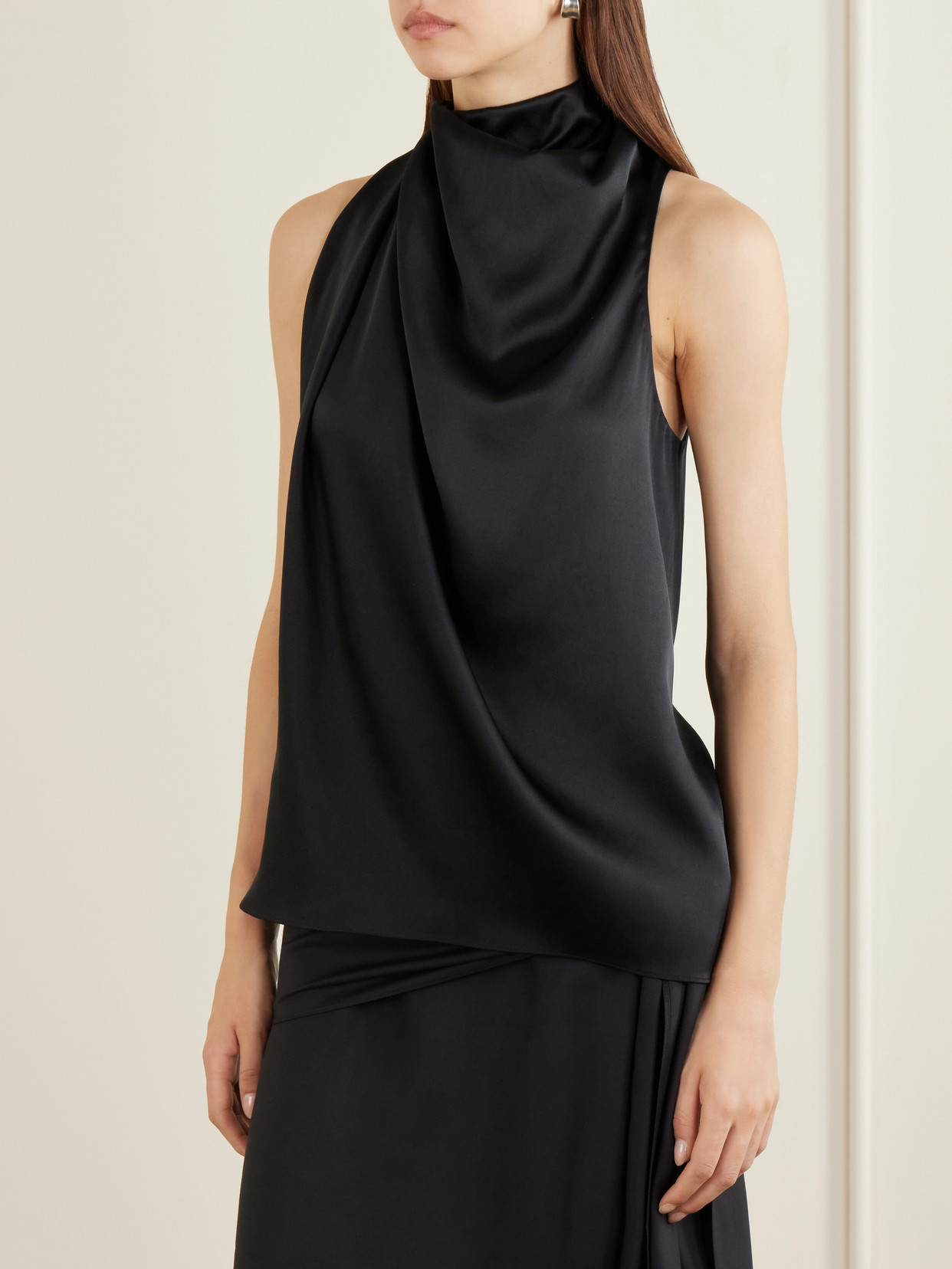 Heirlome Kate Draped Silk-satin Top In Black