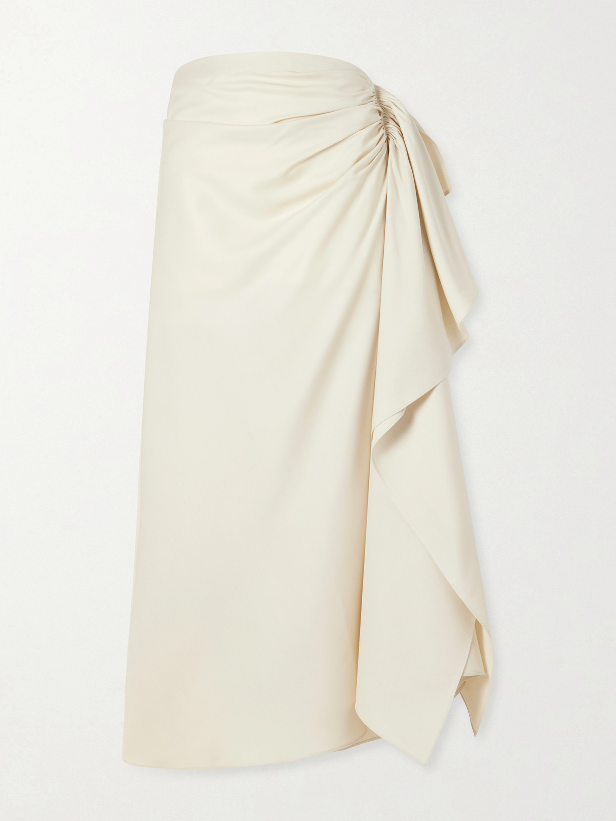Heirlome Liliana Gathered Silk-twill Midi Skirt In Neutrals