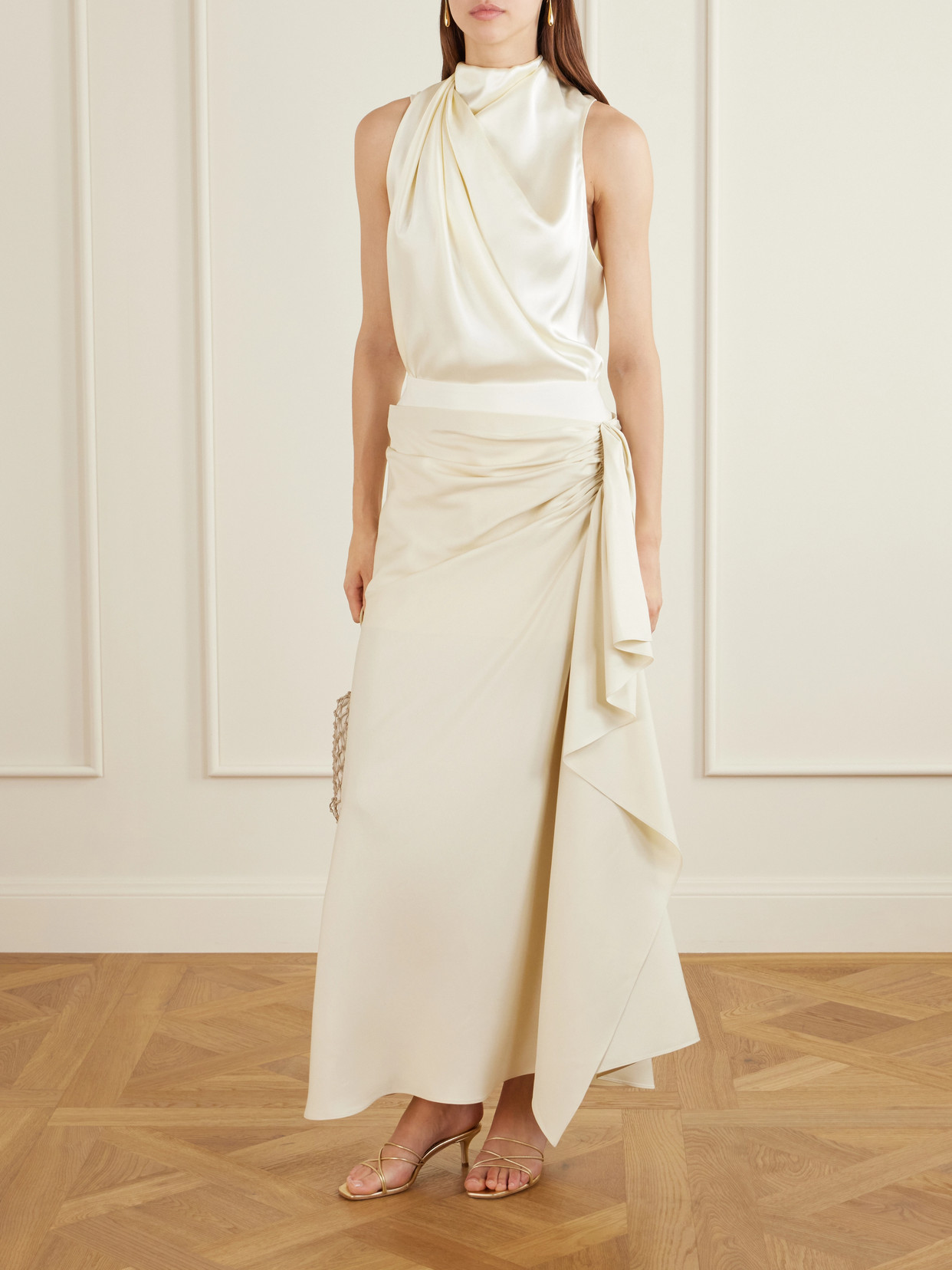 Liliana Gathered Silk-Twill Midi