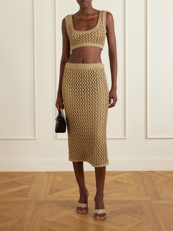 Diotima Spice bead-embellished crocheted cotton-blend midi skirt