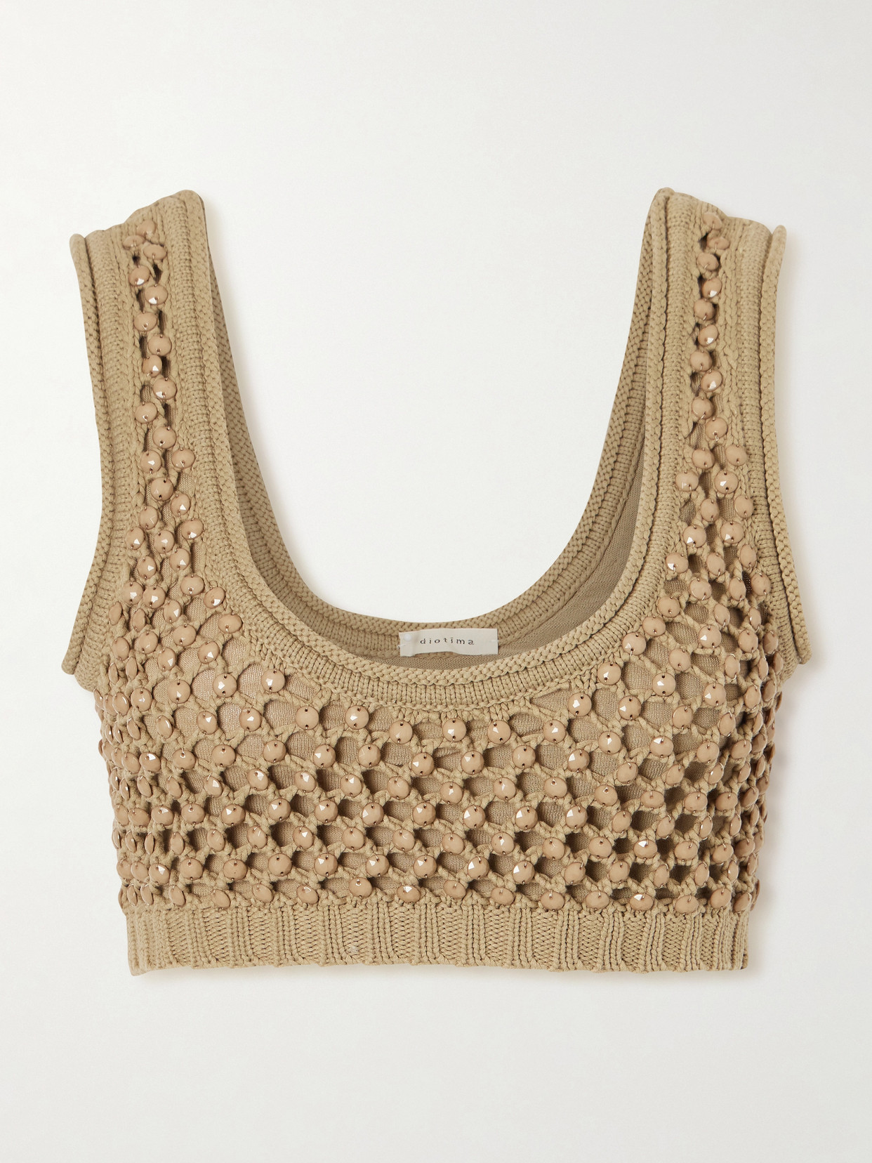 Diotima Lady Embellished Cropped Crocheted Cotton-blend Top In Brown