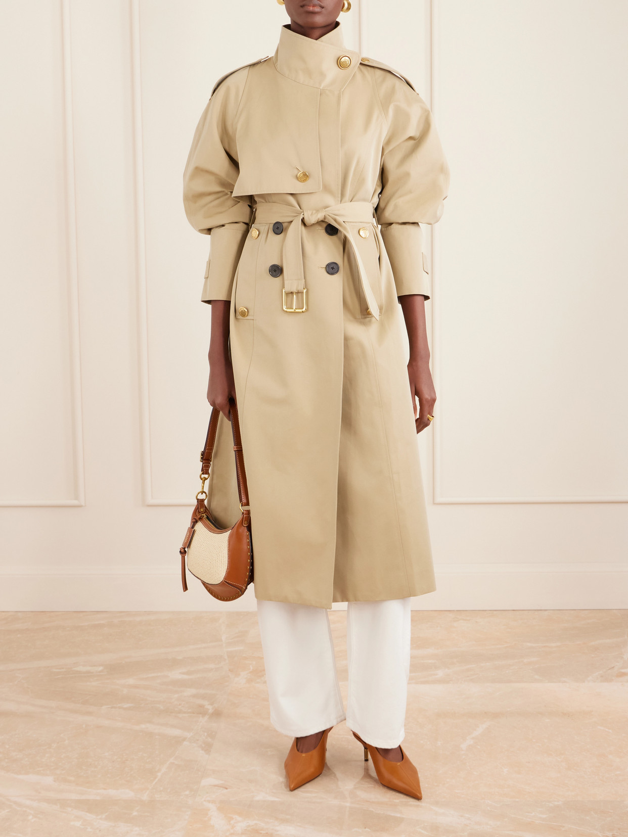 Eterne Double-Breasted Belted Cotton-Twill Trench Coat