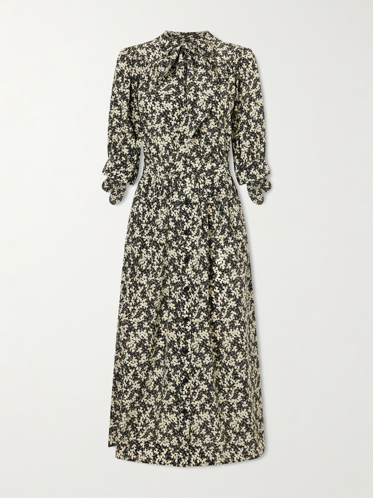 Maison Mayle Lala Patterned Silk-crepe Midi Dress In Gray