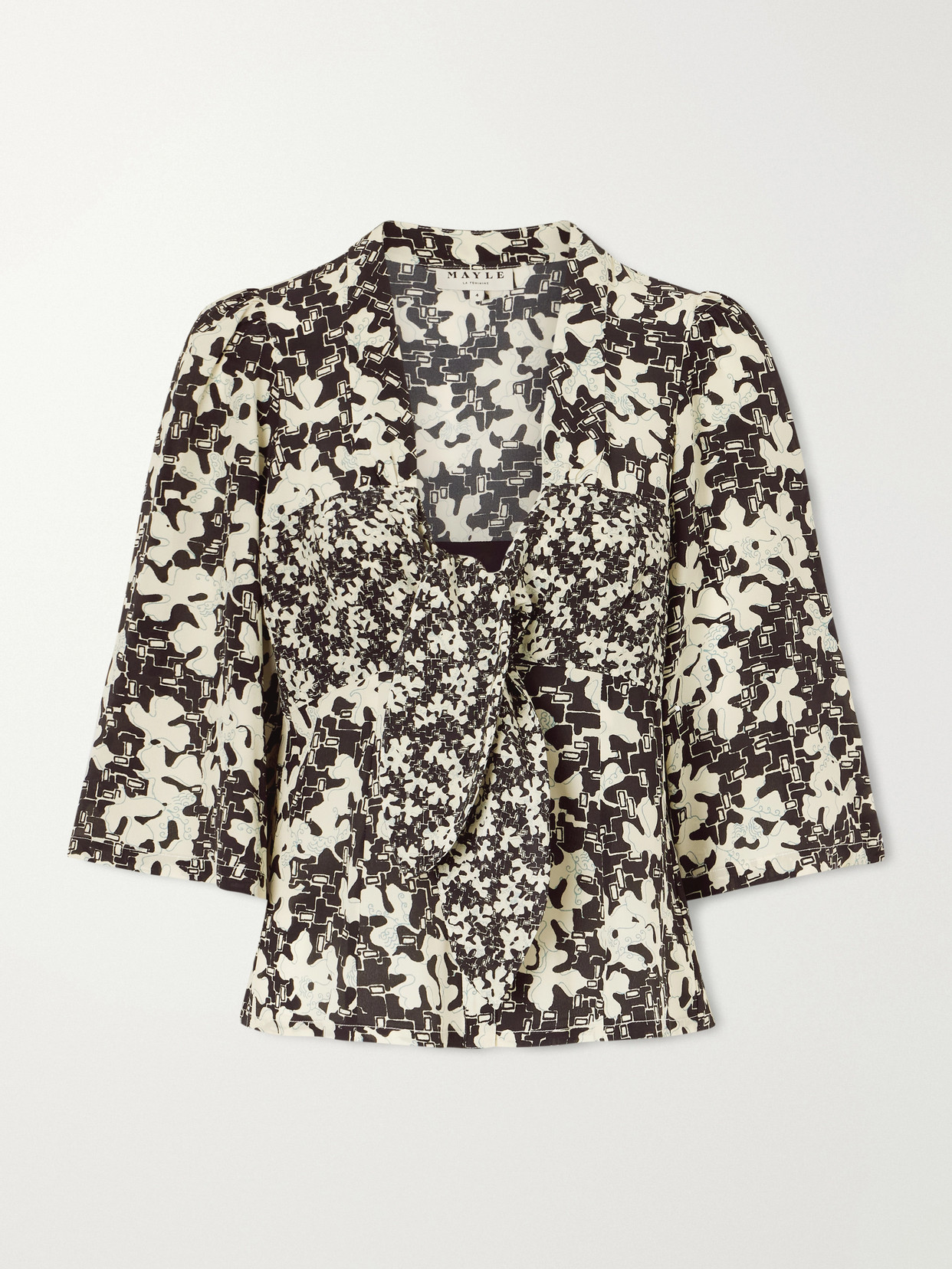 Maison Mayle Kazu Floral-print Silk Top In Brown