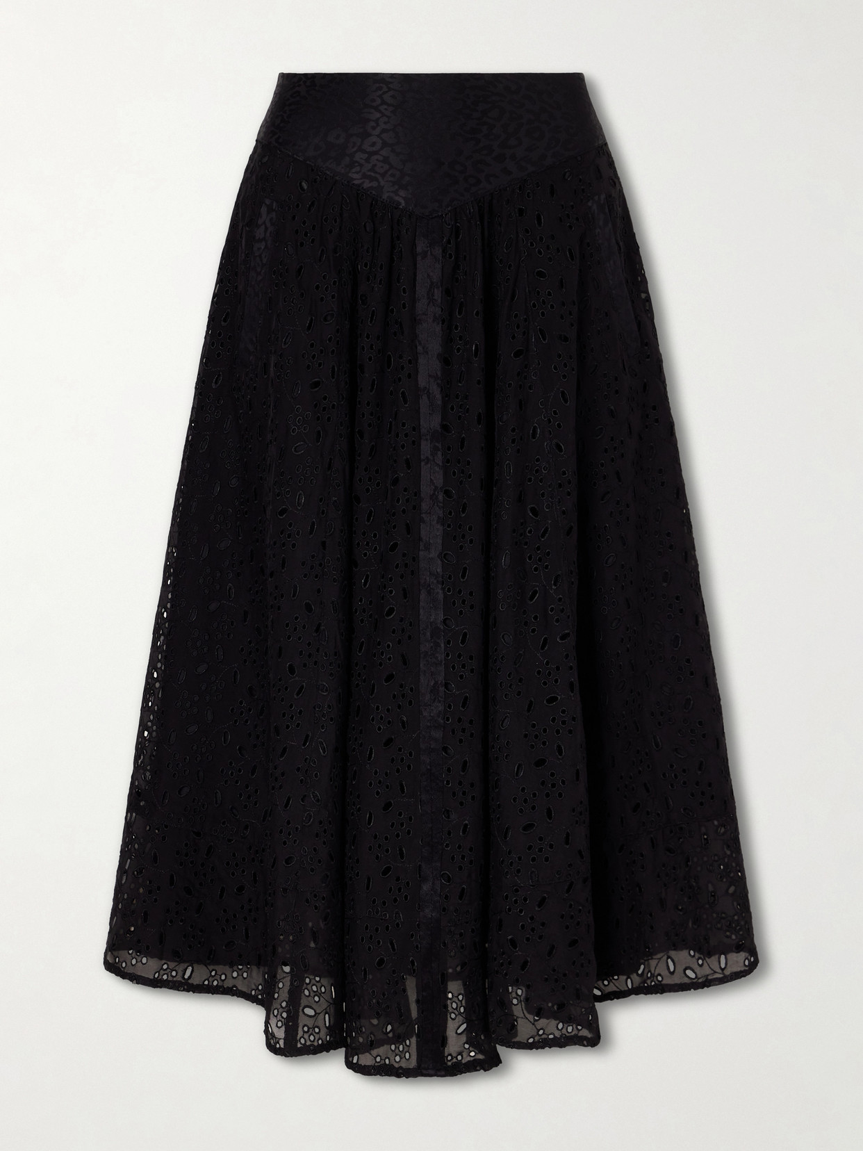 Maison Mayle Djuna Broderie Anglaise Silk Midi Skirt In Black