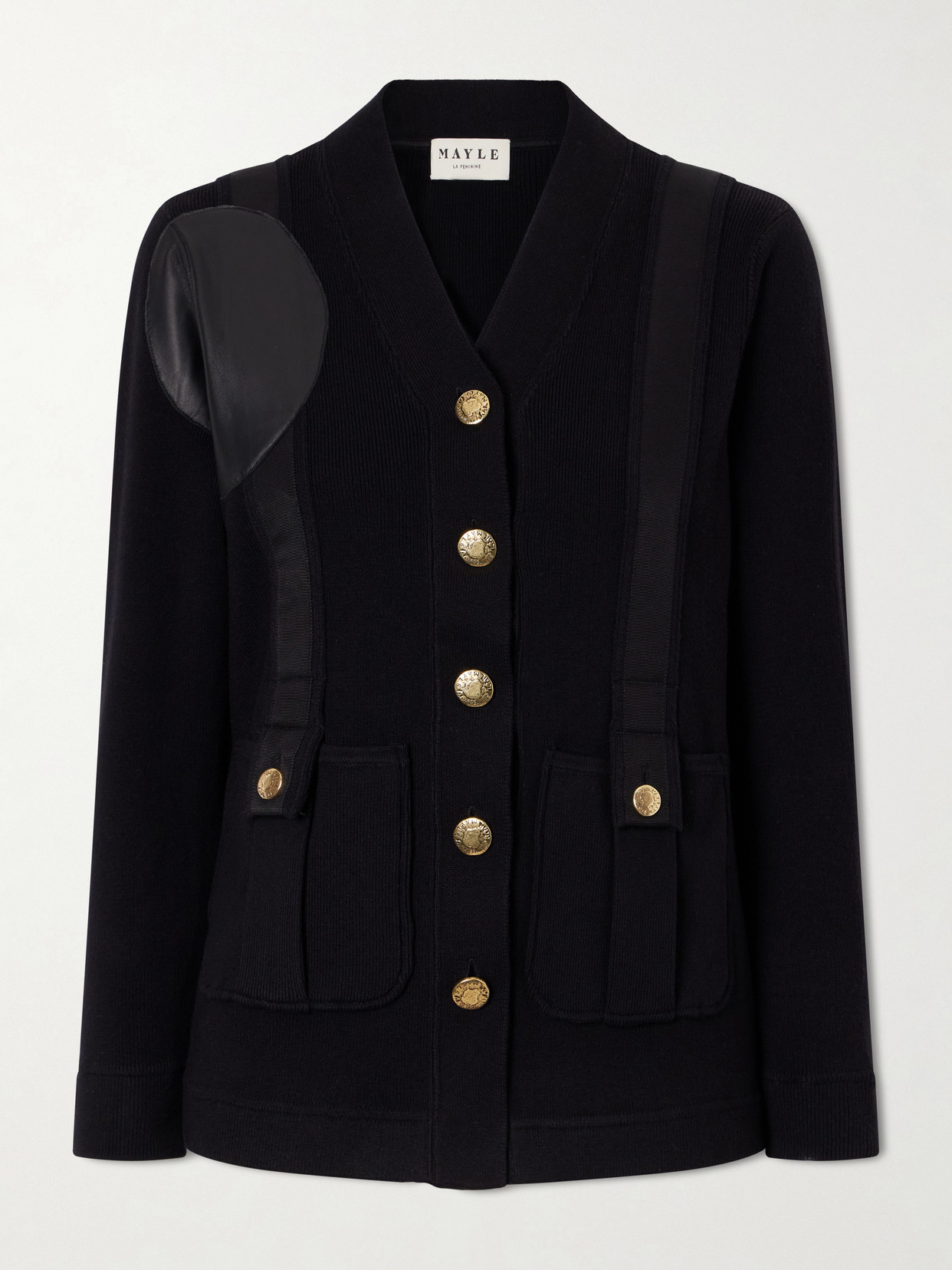 Maison Mayle Yates Grosgrain And Leather Trimmed Wool And Cotton-blend Cardigan In Black