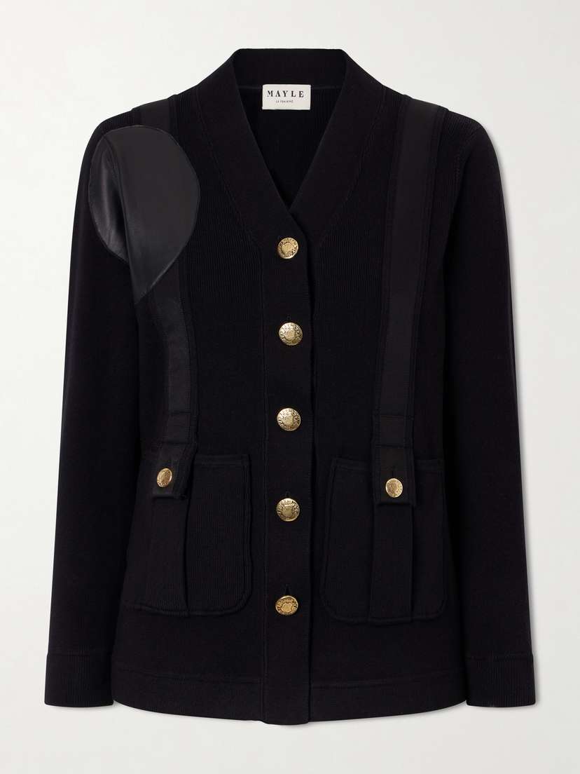 MAISON MAYLE Yates Grosgrain And Leather Trimmed Wool And Cotton-blend Cardigan