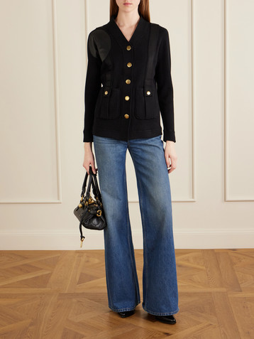 MAISON MAYLE Yates grosgrain and leather trimmed wool and cotton-blend cardigan