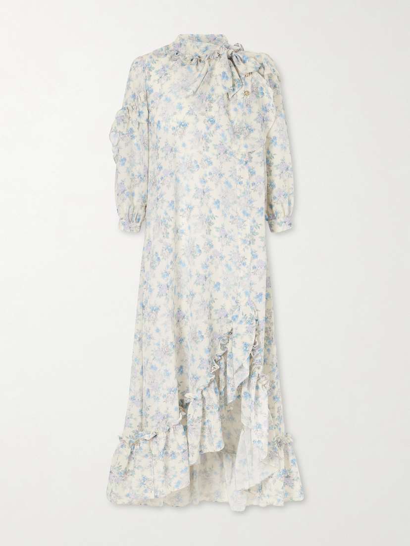 MAISON MAYLE Batacalla Scarf-detailed Ruffled Floral-print Silk-crepe De Chine Midi Dress