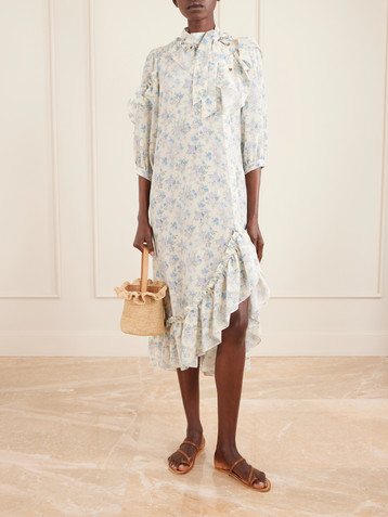MAISON MAYLE Batacalla scarf-detailed ruffled floral-print silk-crepe de chine midi dress