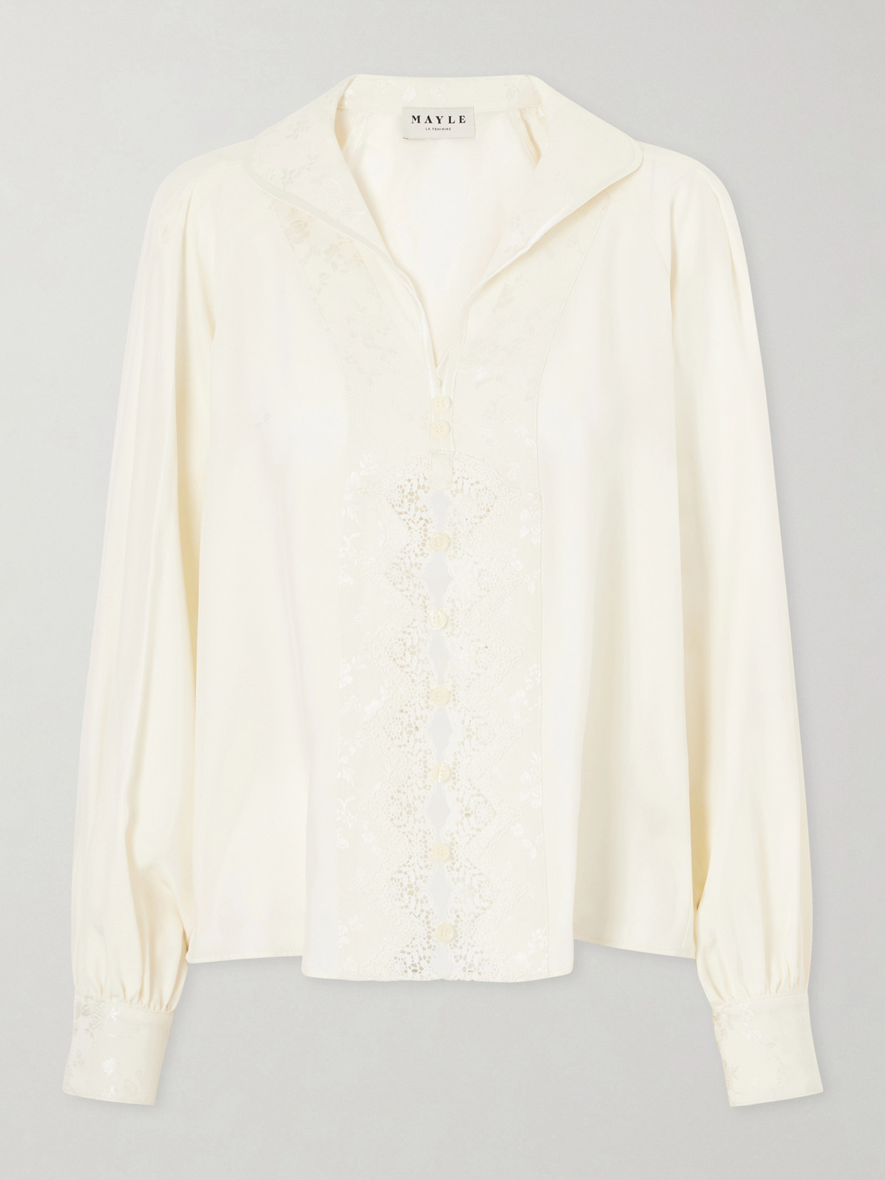 Maison Mayle Lula Lace-trimmed Silk Blouse In White