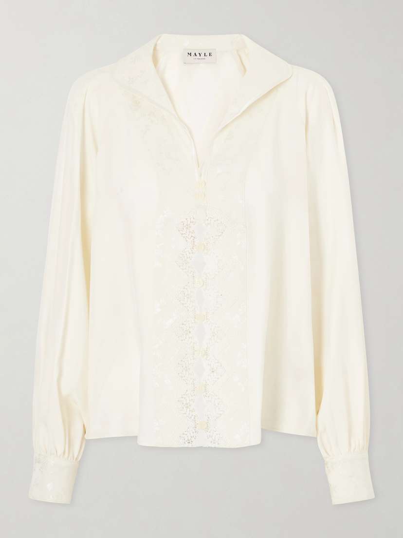 MAISON MAYLE Lula Lace-trimmed Silk Blouse