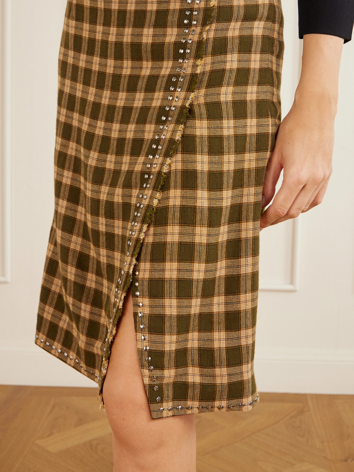 Cosmic Frayed Studded Checked Flannel Mini