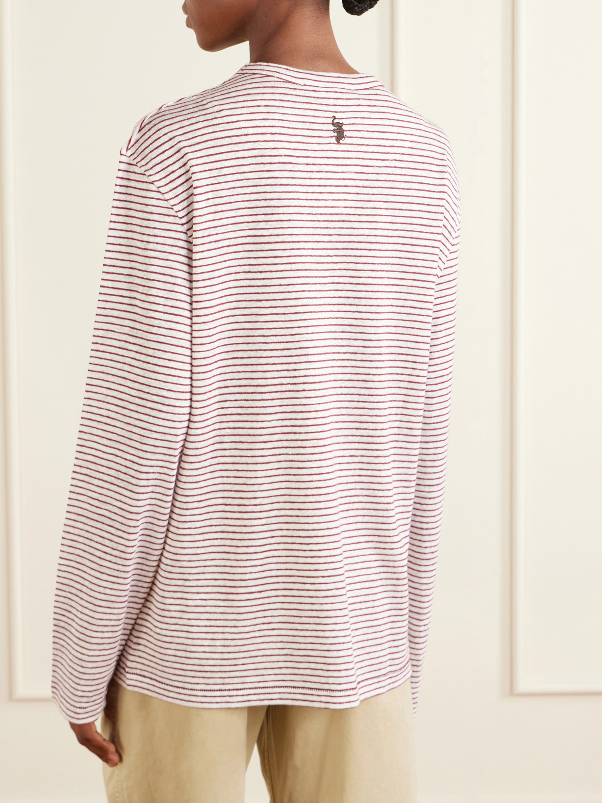 Hour Embroidered Striped Linen And Cotton-Blend T-Shirt