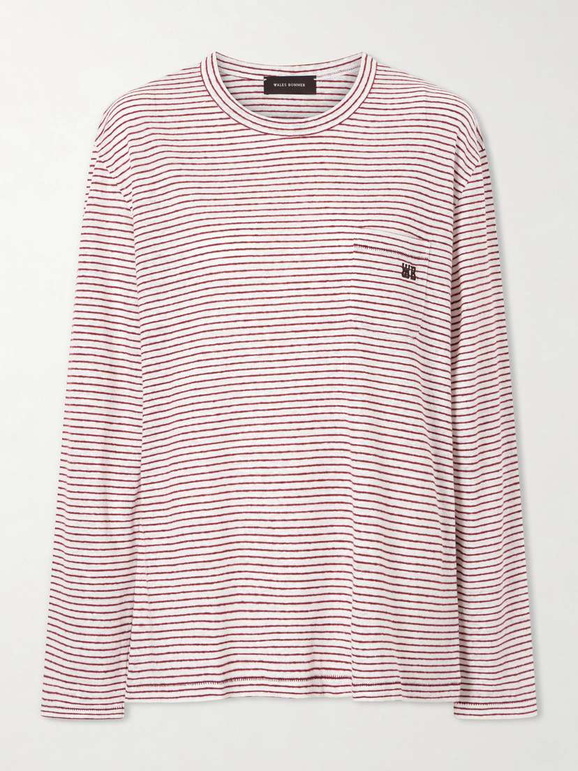 Wales Bonner Hour Embroidered Striped Linen And Cotton-blend T-shirt