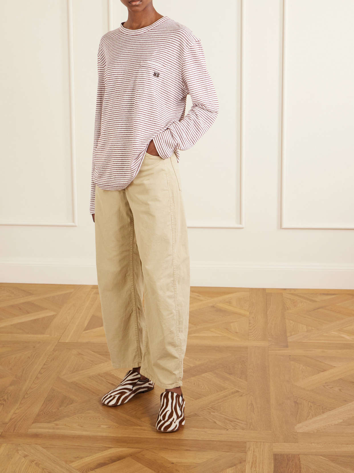 Hour Embroidered Striped Linen And Cotton-Blend T-Shirt