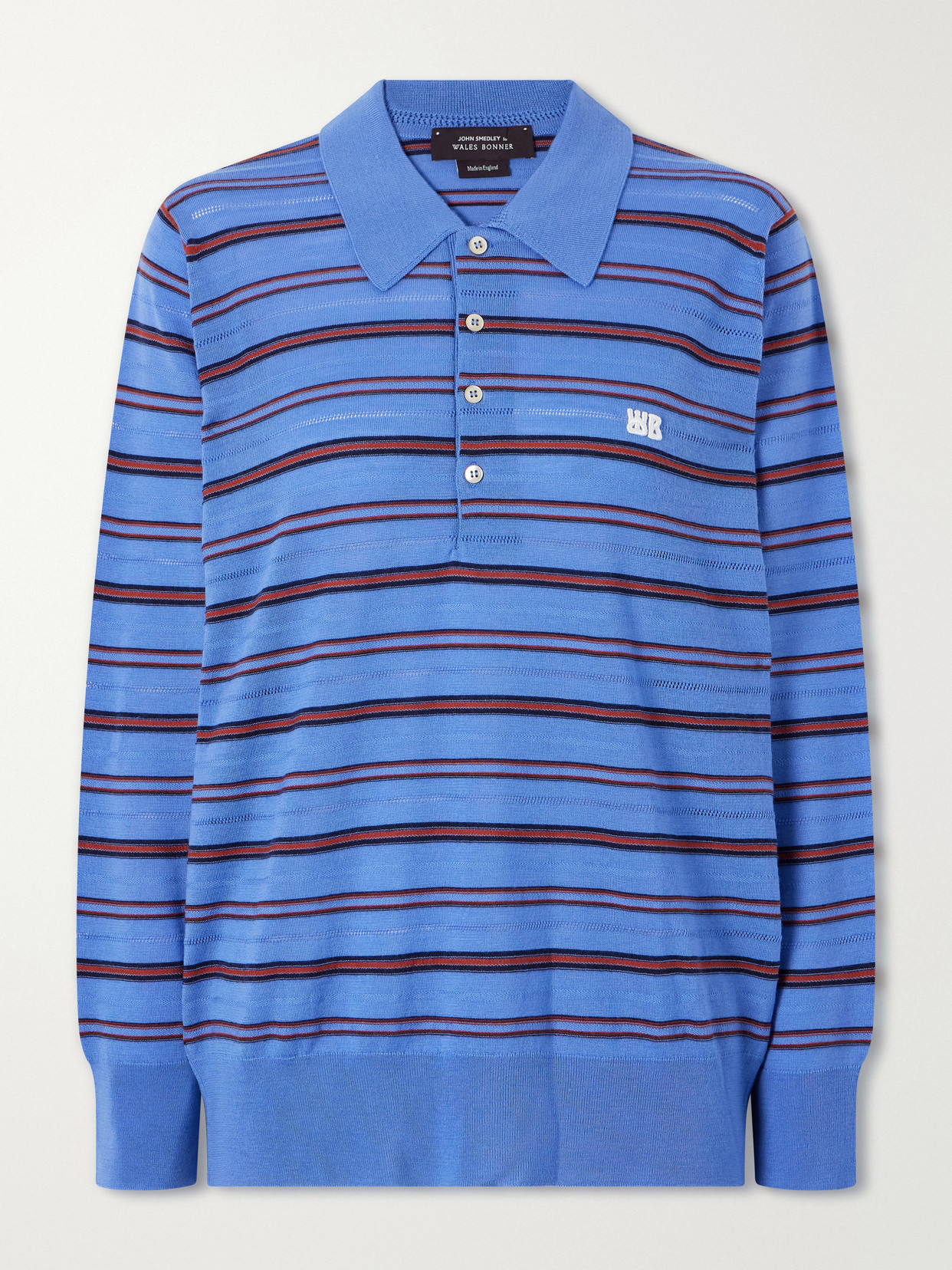 Wales Bonner Striped Wool And Cotton Polo Shirt In Blue