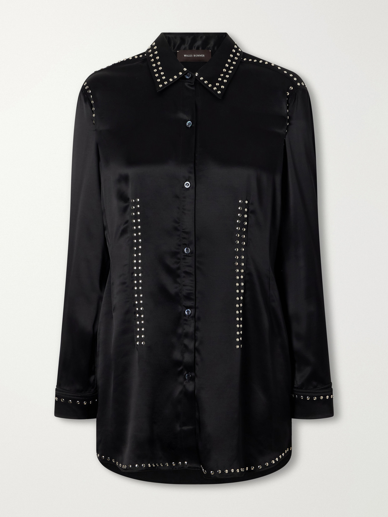 Wales Bonner Mystic Studded Satin Shirt In Black