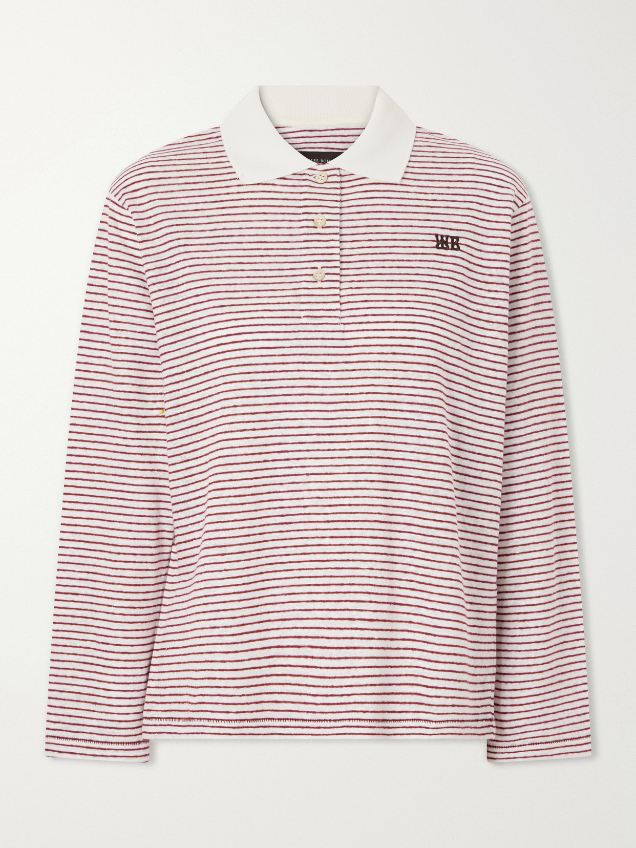 Wales Bonner Trust Logo-embroidered Striped Cotton And Linen-blend Polo T-shirt In Pink