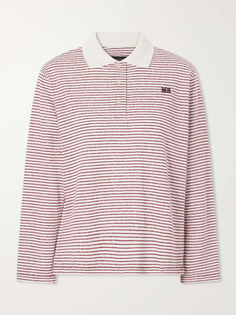 Wales Bonner Trust Logo-embroidered Striped Cotton And Linen-blend Polo T-shirt