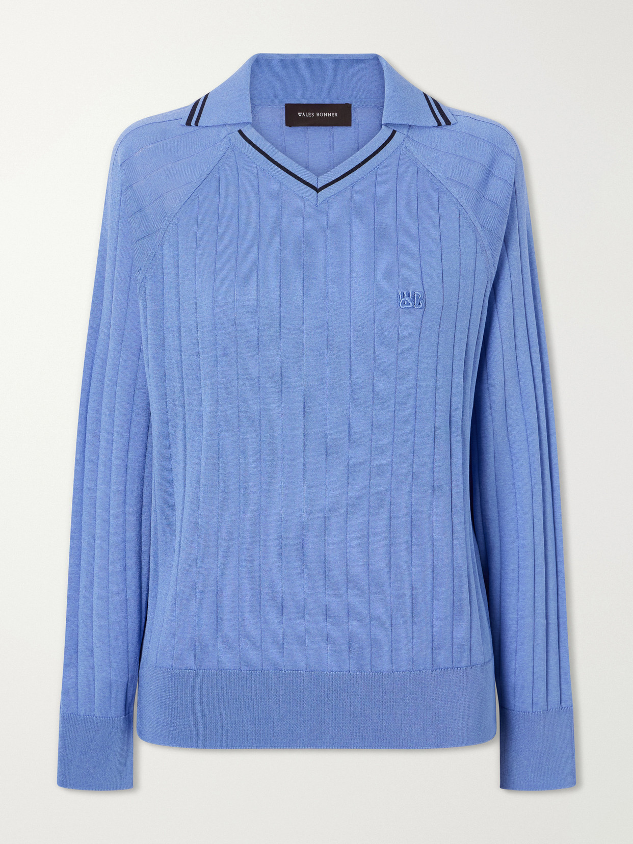 Wales Bonner Roots Logo-embroidered Striped Polo Shirt In Blue