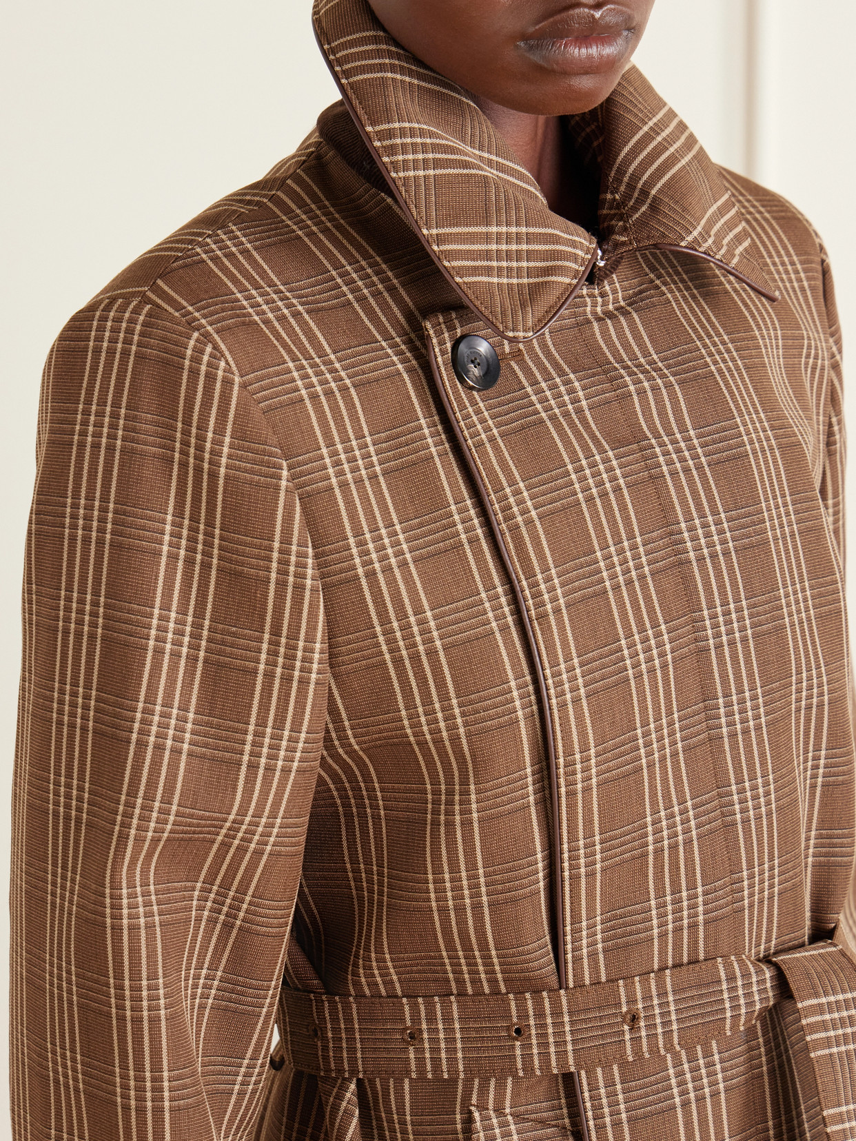 Linear Belted Checked Wool-Canvas Coat