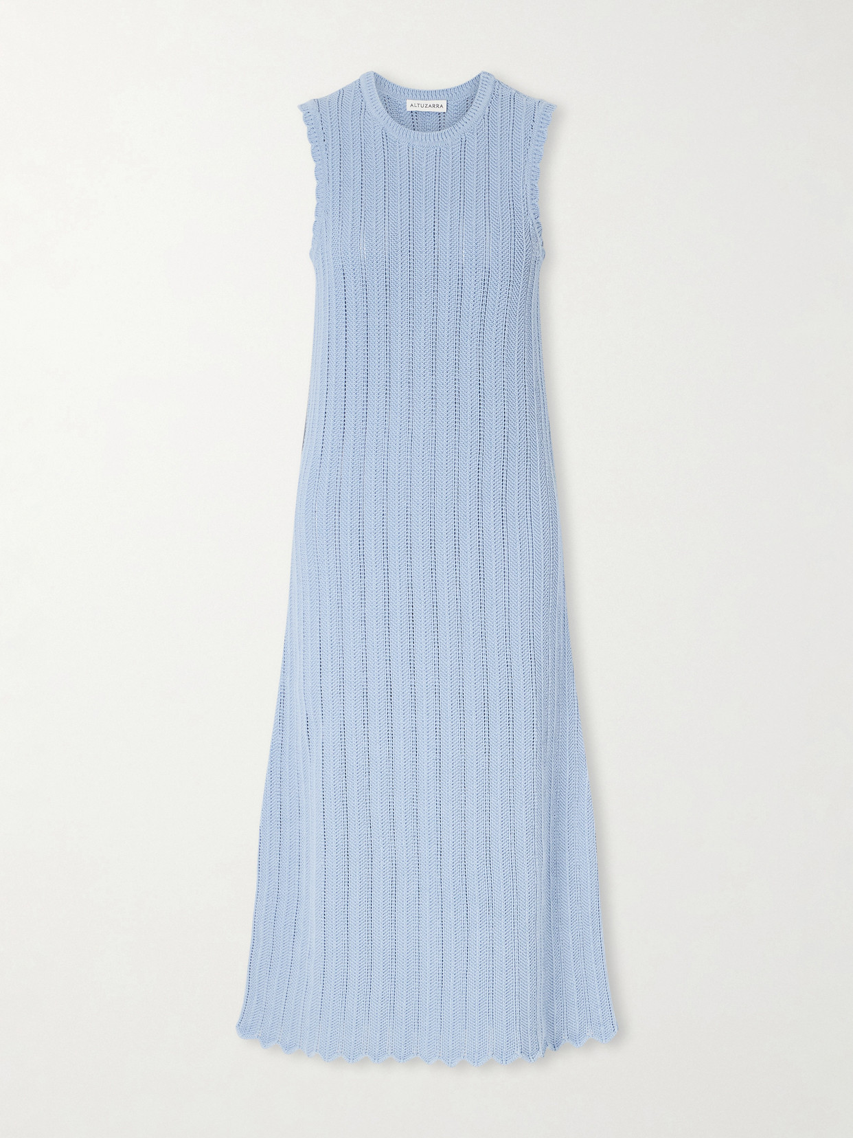 Altuzarra Sissi Scalloped Open-knit Organic Cotton Dress In Blue