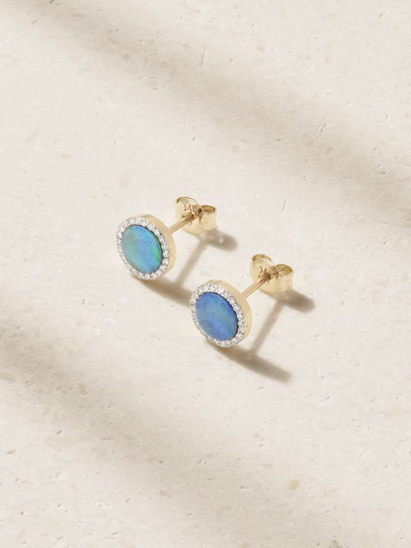 Mateo 14-karat Gold, Opal And Diamond Earrings
