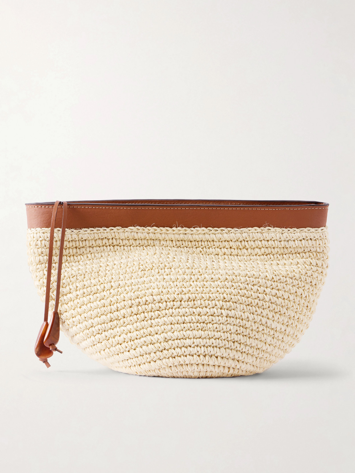 Hunting Season Leather-trimmed Raffia Clutch In Brown