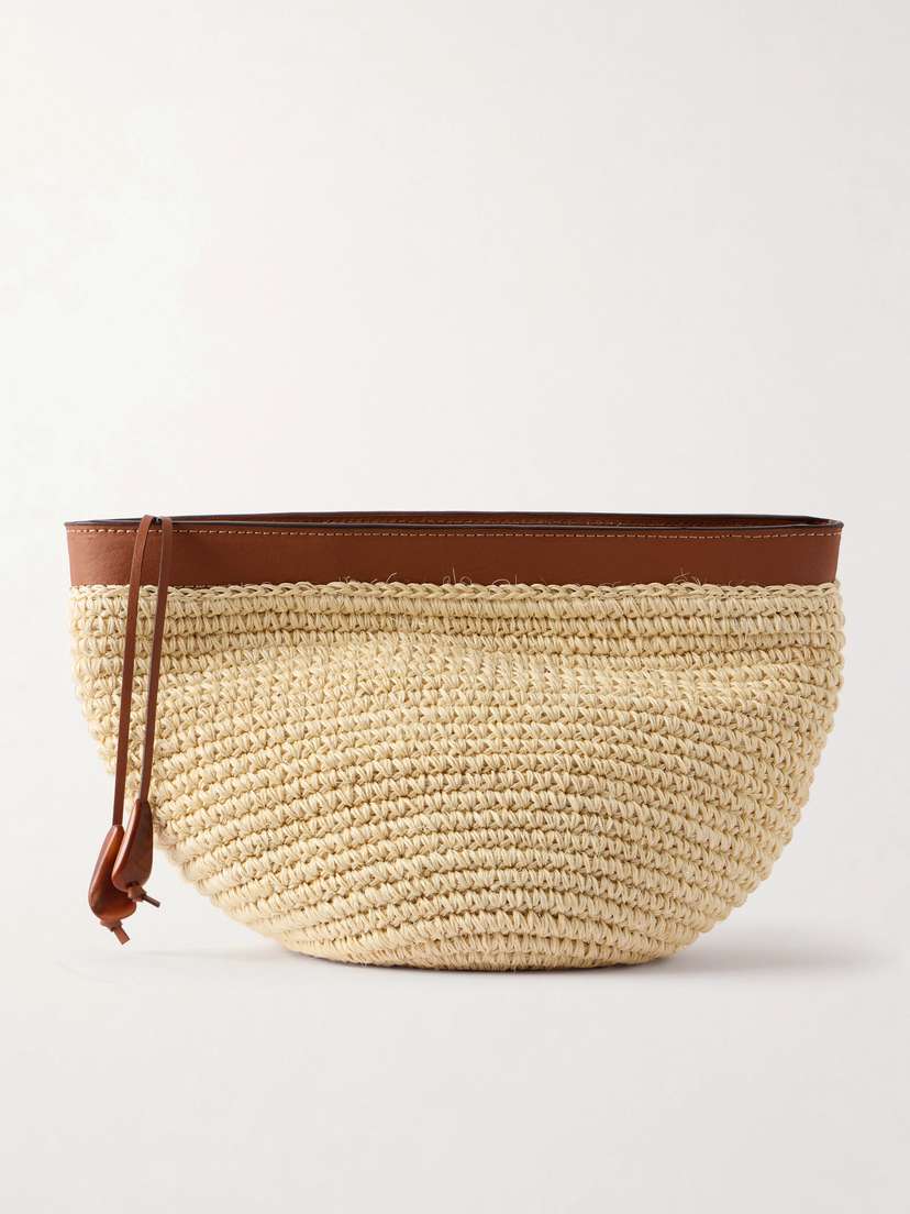 Hunting Season Leather-trimmed Raffia Clutch