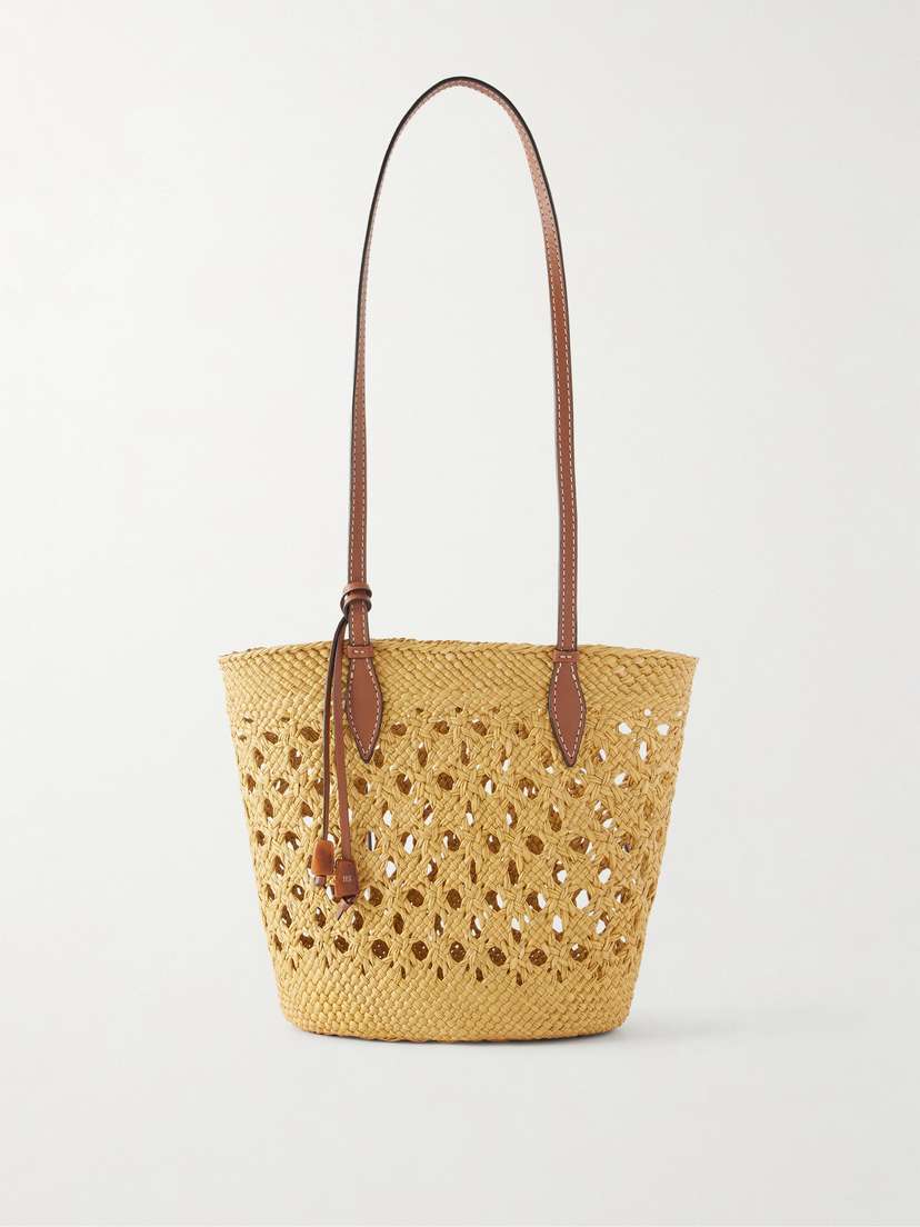Hunting Season Lattice Basket Leather-trimmed Raffia Tote
