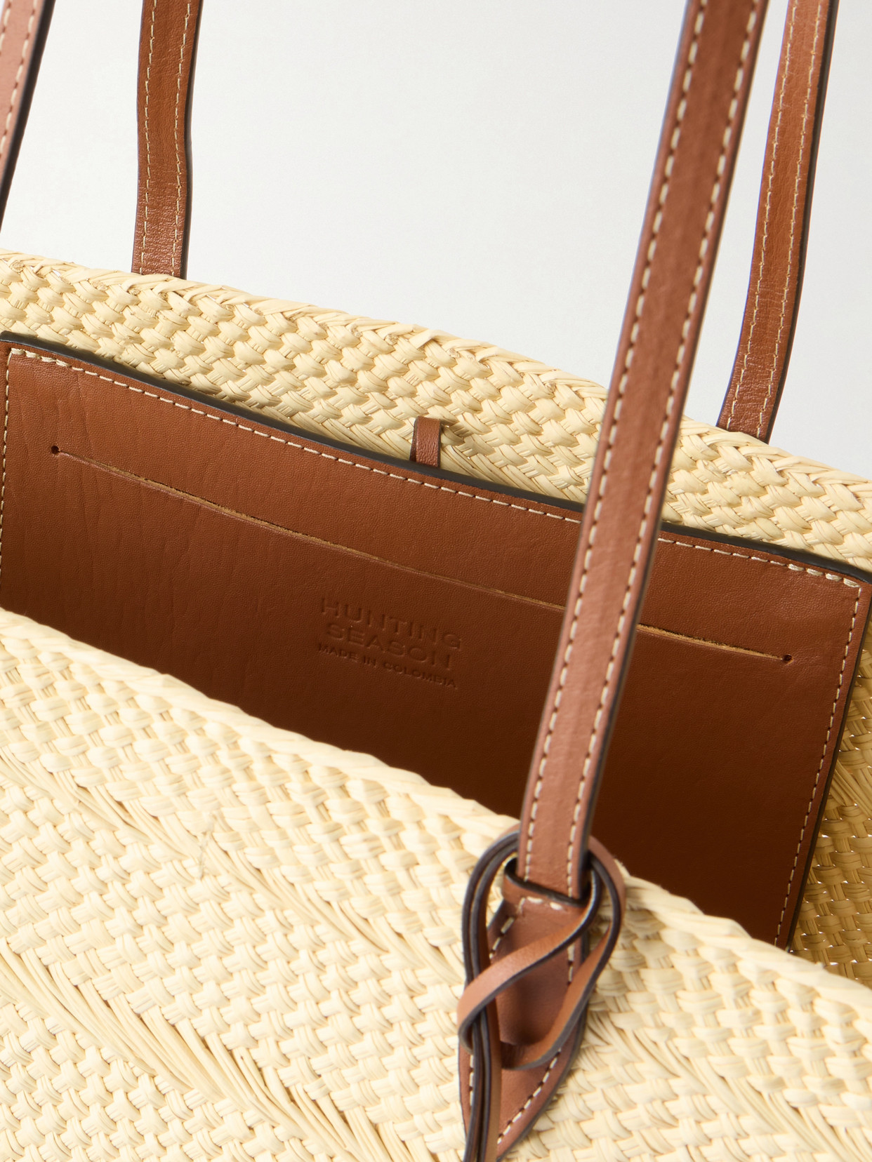 Trapeze Basket Leather-Trimmed Woven Raffia Tote