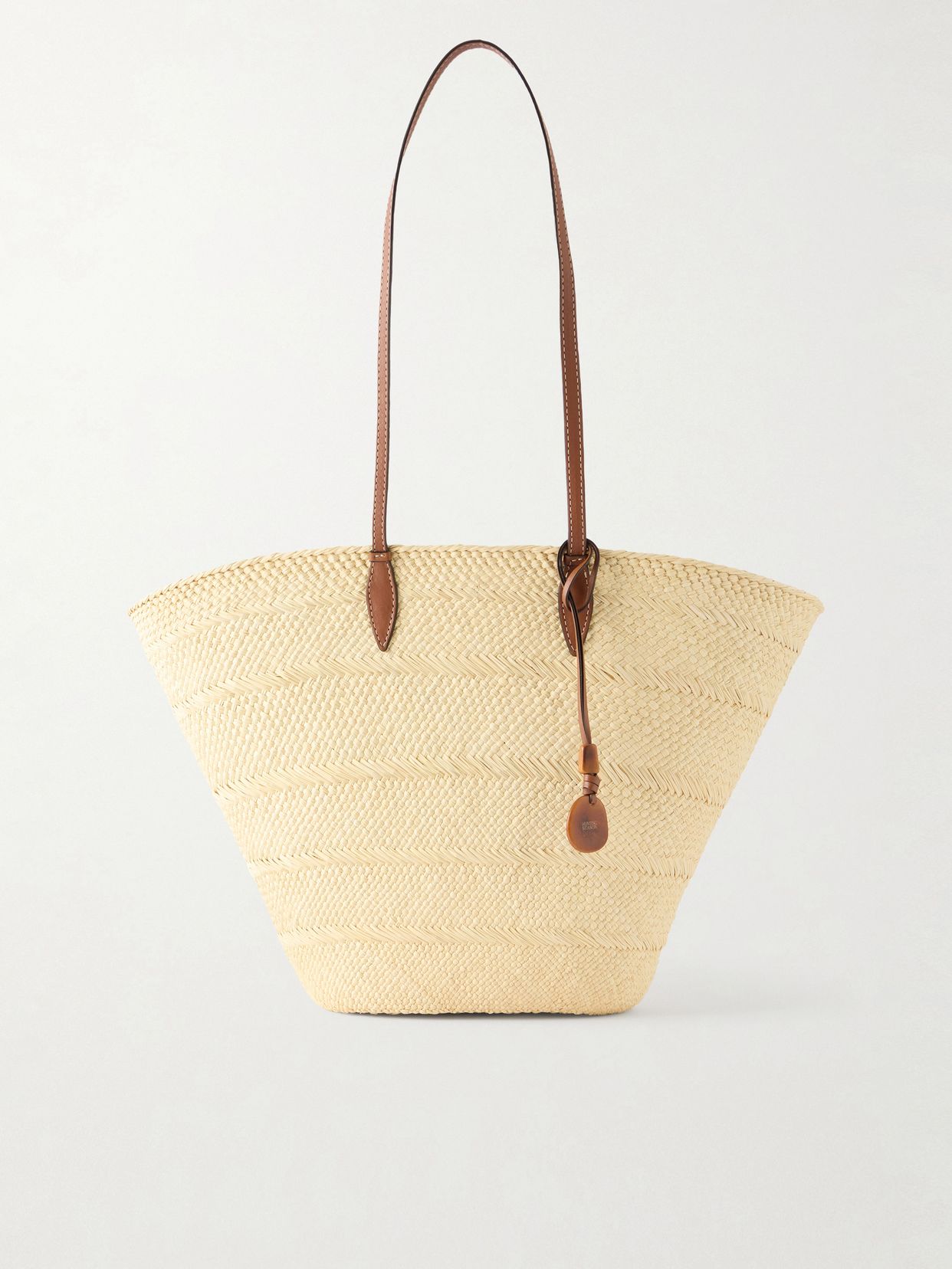 Trapeze Basket leather-trimmed woven raffia tote