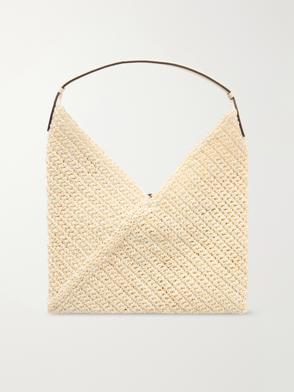 Origami Small Leather-Trimmed Raffia Tote