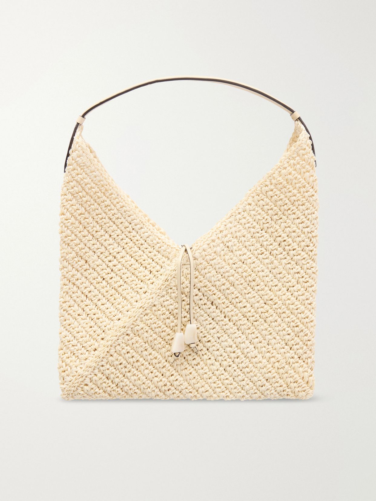 Origami small leather-trimmed raffia tote